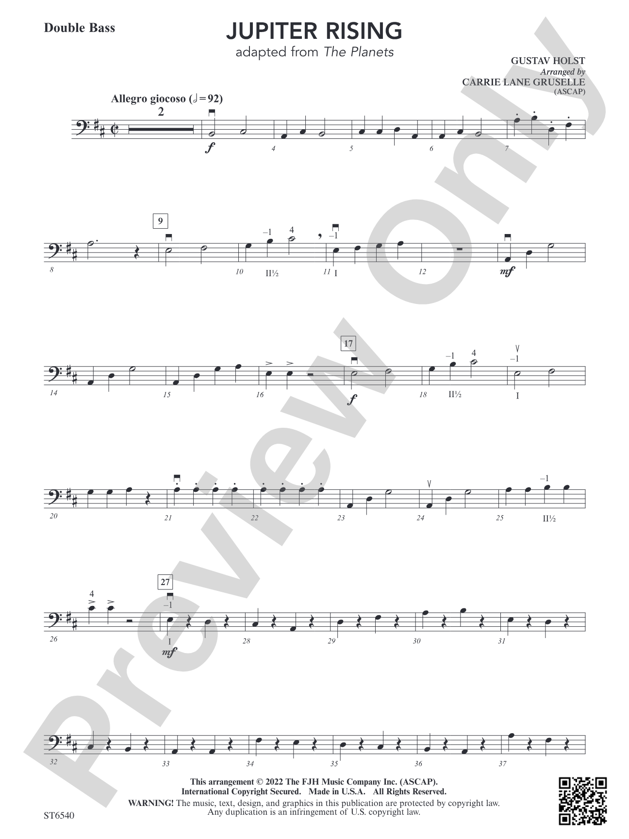 Jupiter Rising (Adapted from <i>The Planets</i>): Double Bass