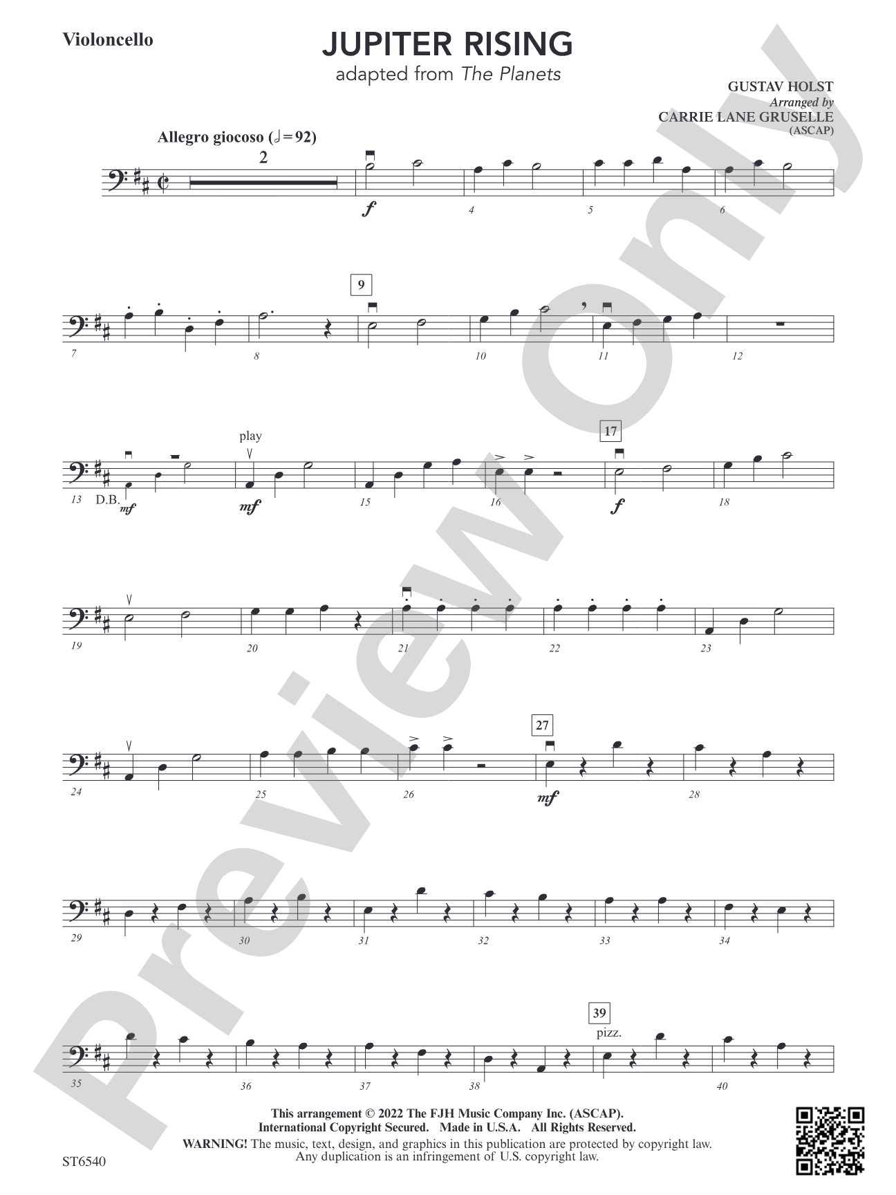 Jupiter Rising (Adapted from <i>The Planets</i>): Violoncello