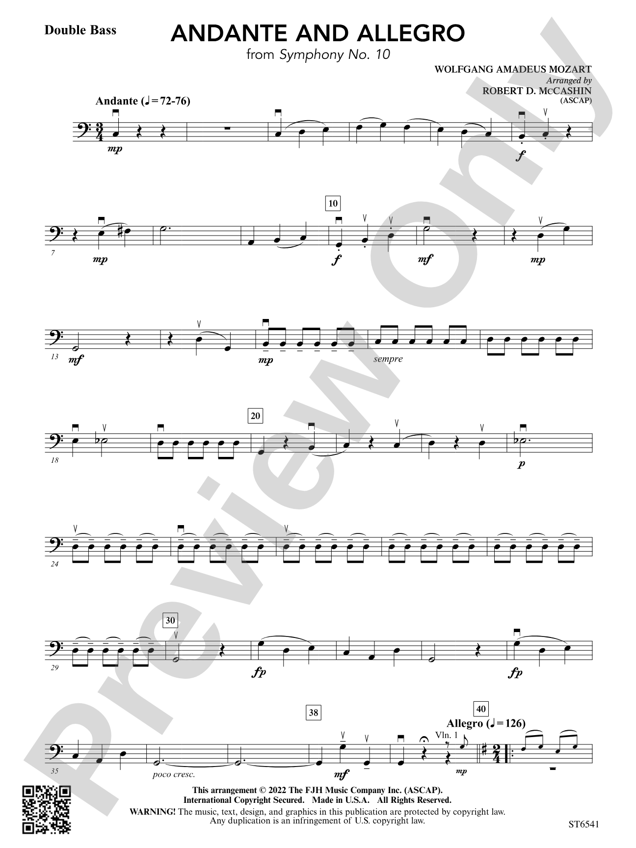 Andante and Allegro (From <i>Symphony No. 10</i>): Double Bass