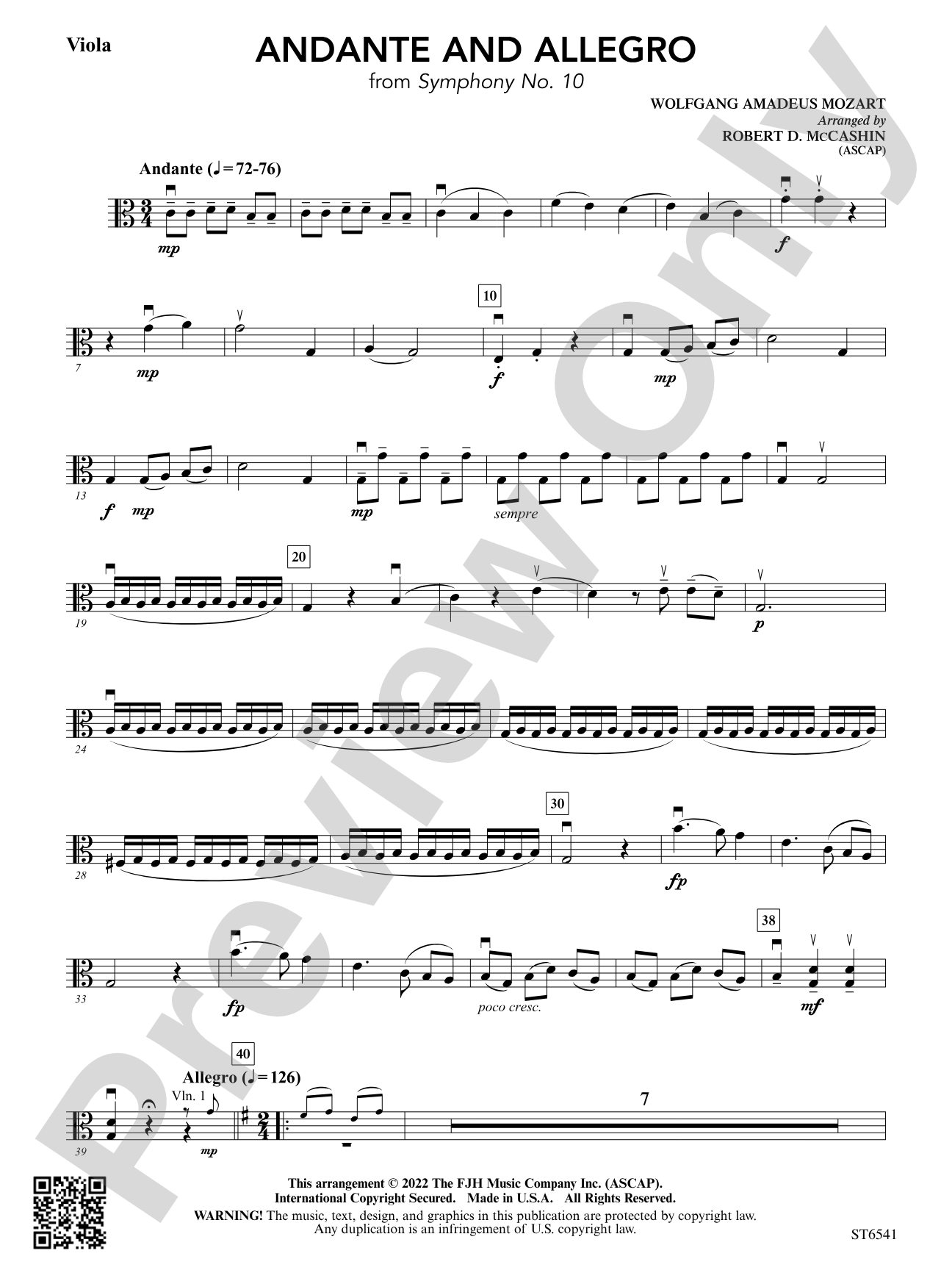 Andante and Allegro (From <i>Symphony No. 10</i>): Viola