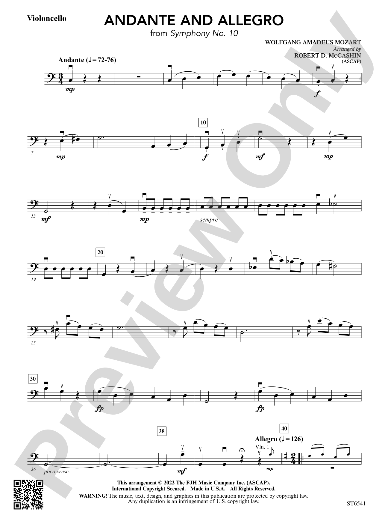 Andante and Allegro (From <i>Symphony No. 10</i>): Violoncello