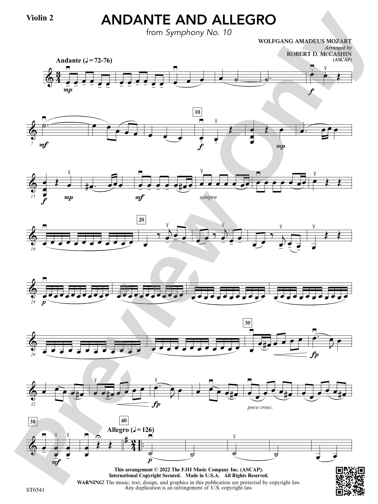 Andante and Allegro (From <i>Symphony No. 10</i>): Violin 2