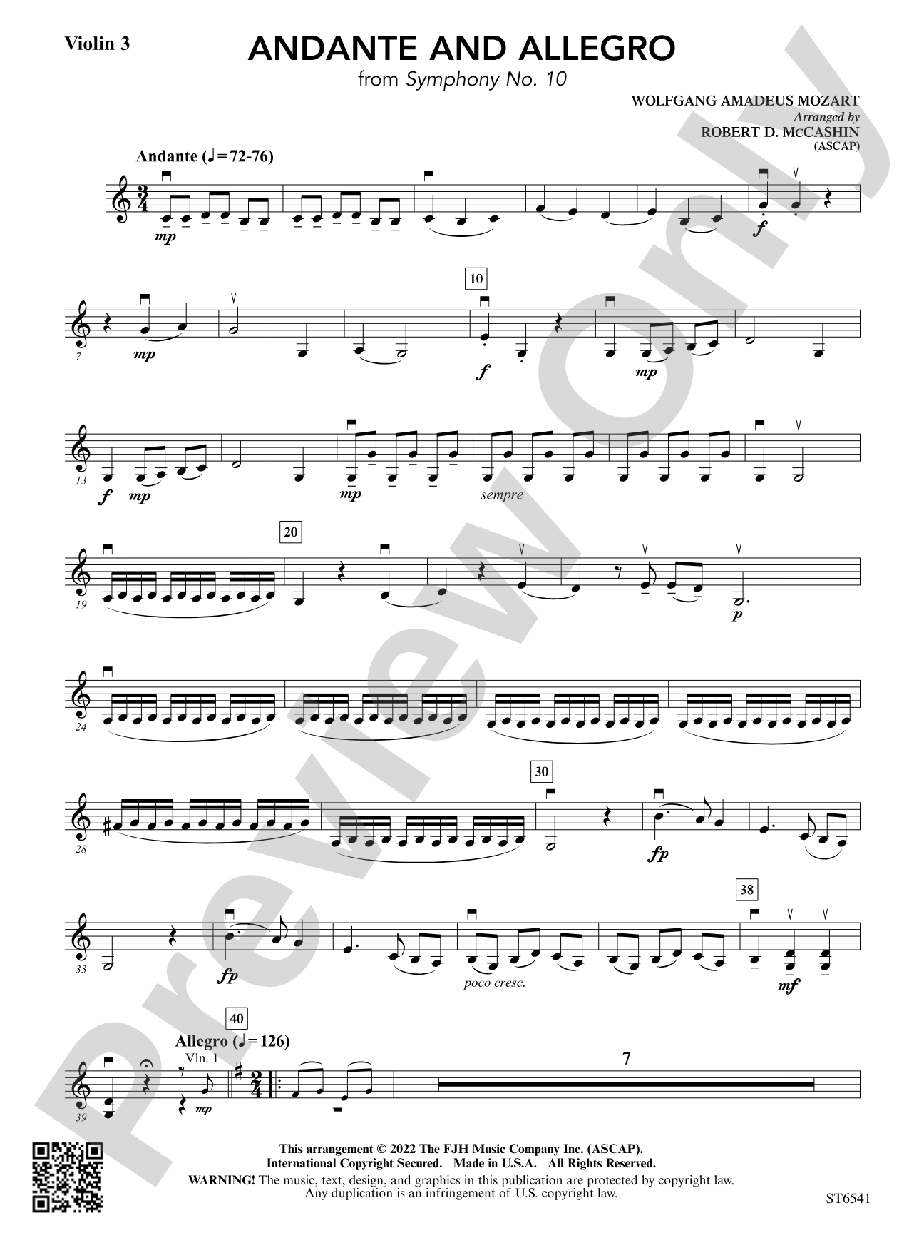 Andante and Allegro (From <i>Symphony No. 10</i>): Violin 3 (Viola T.C.)