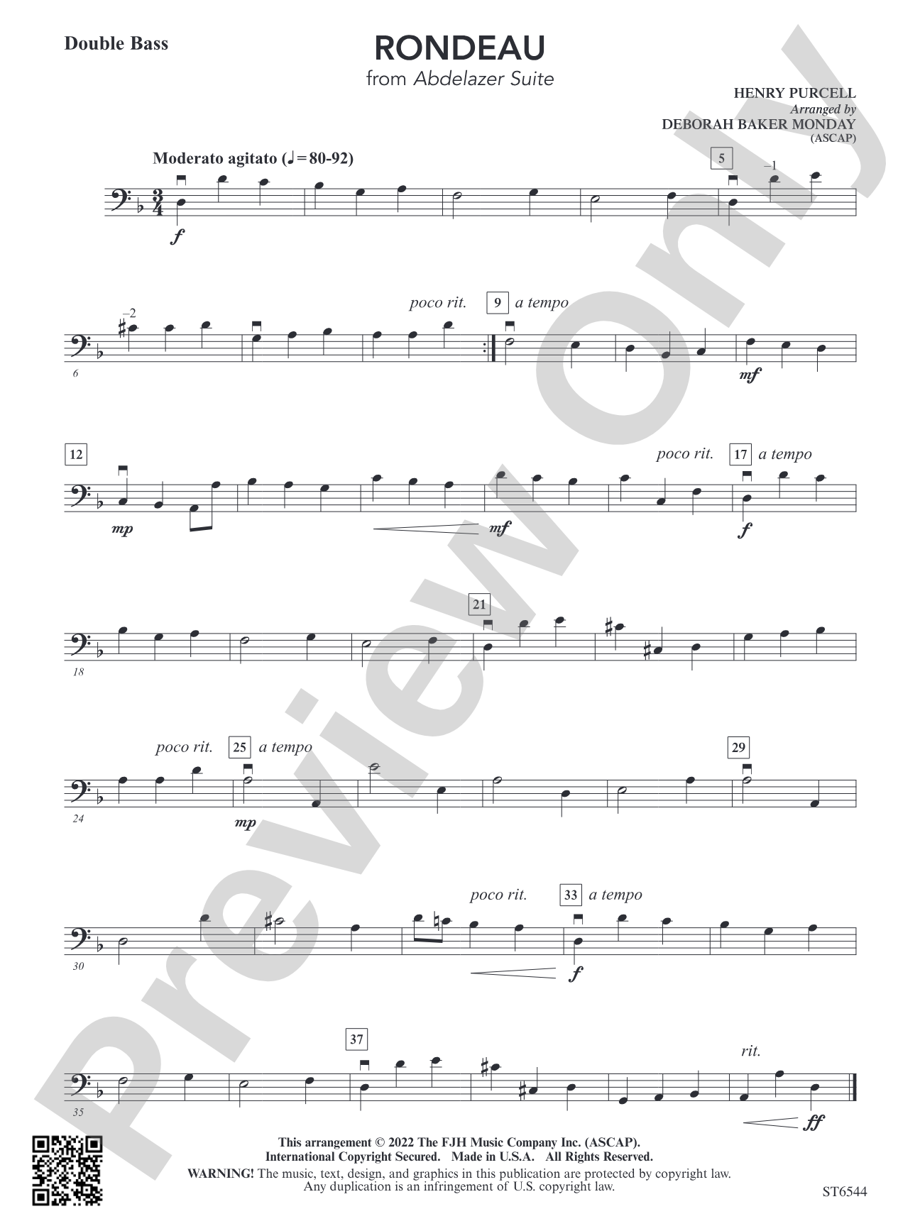 Rondeau (from Abdelazer Suite): Double Bass