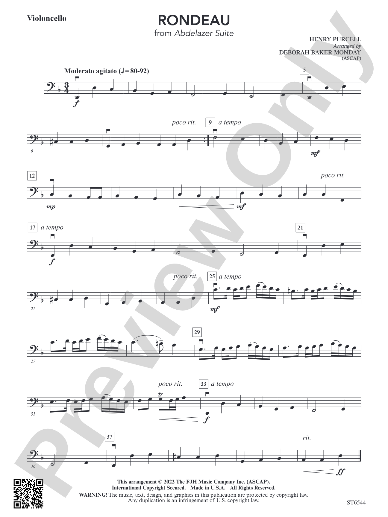 Rondeau (from Abdelazer Suite): Violoncello