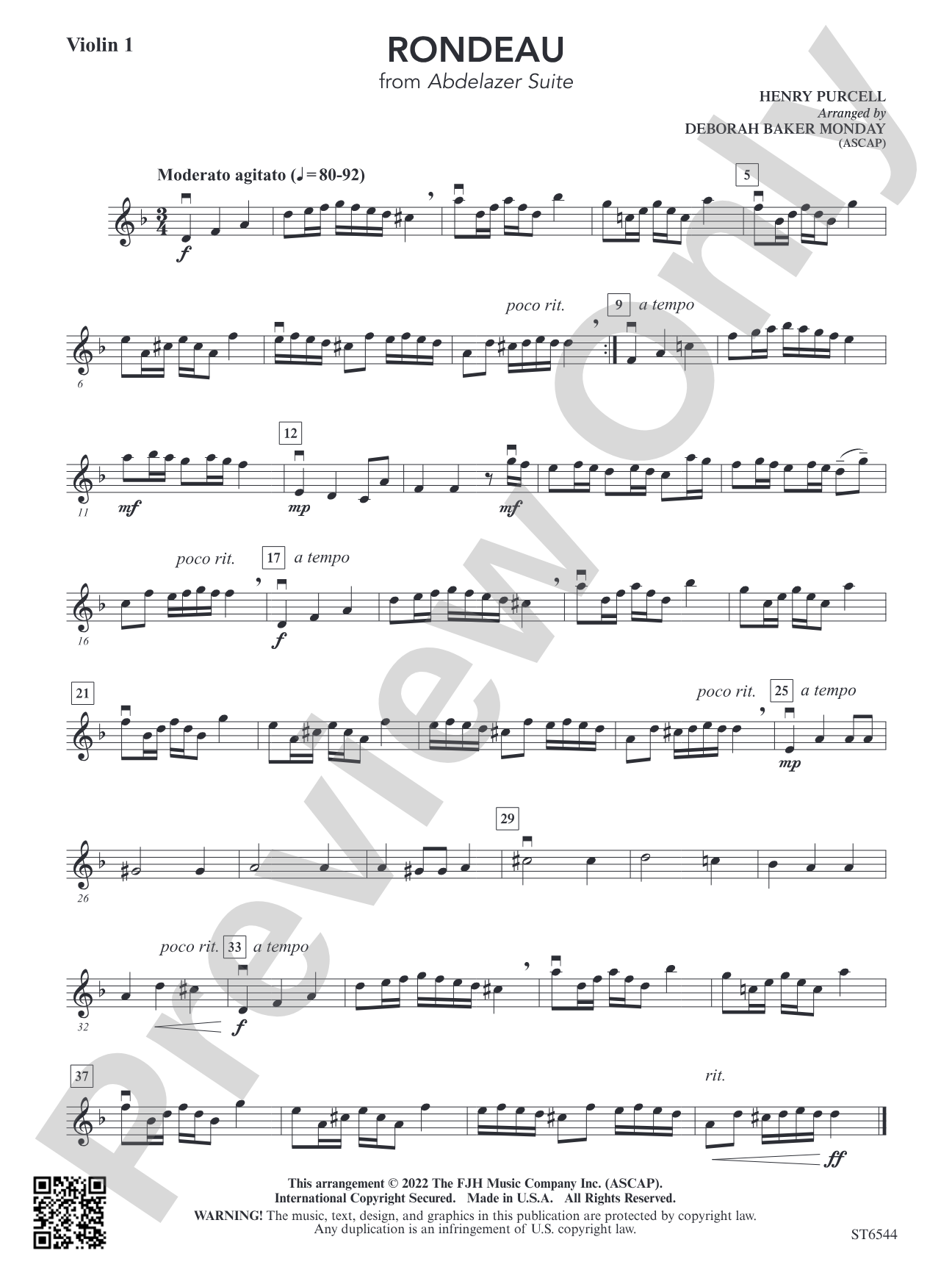 Rondeau (from Abdelazer Suite): Violin 1