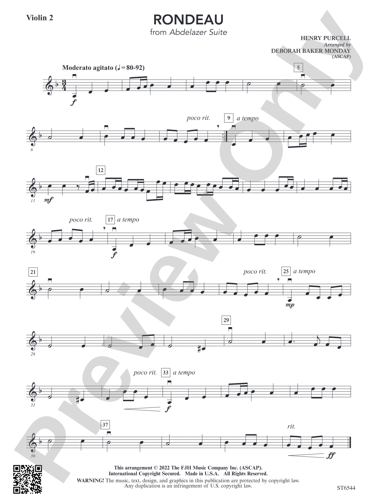Rondeau (from Abdelazer Suite): Violin 2