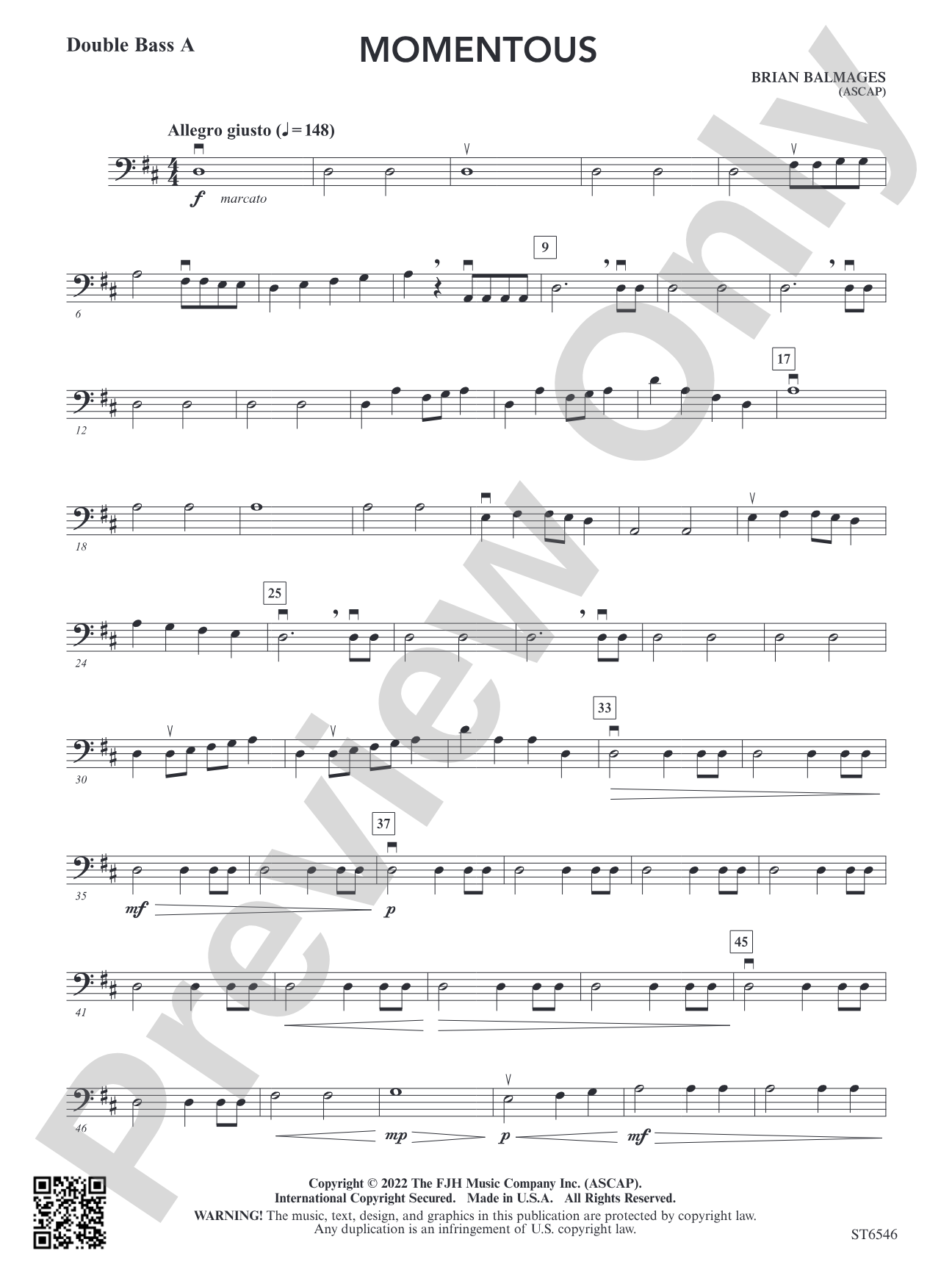 Momentous (for single or multi-level string orchestra): Double Bass A