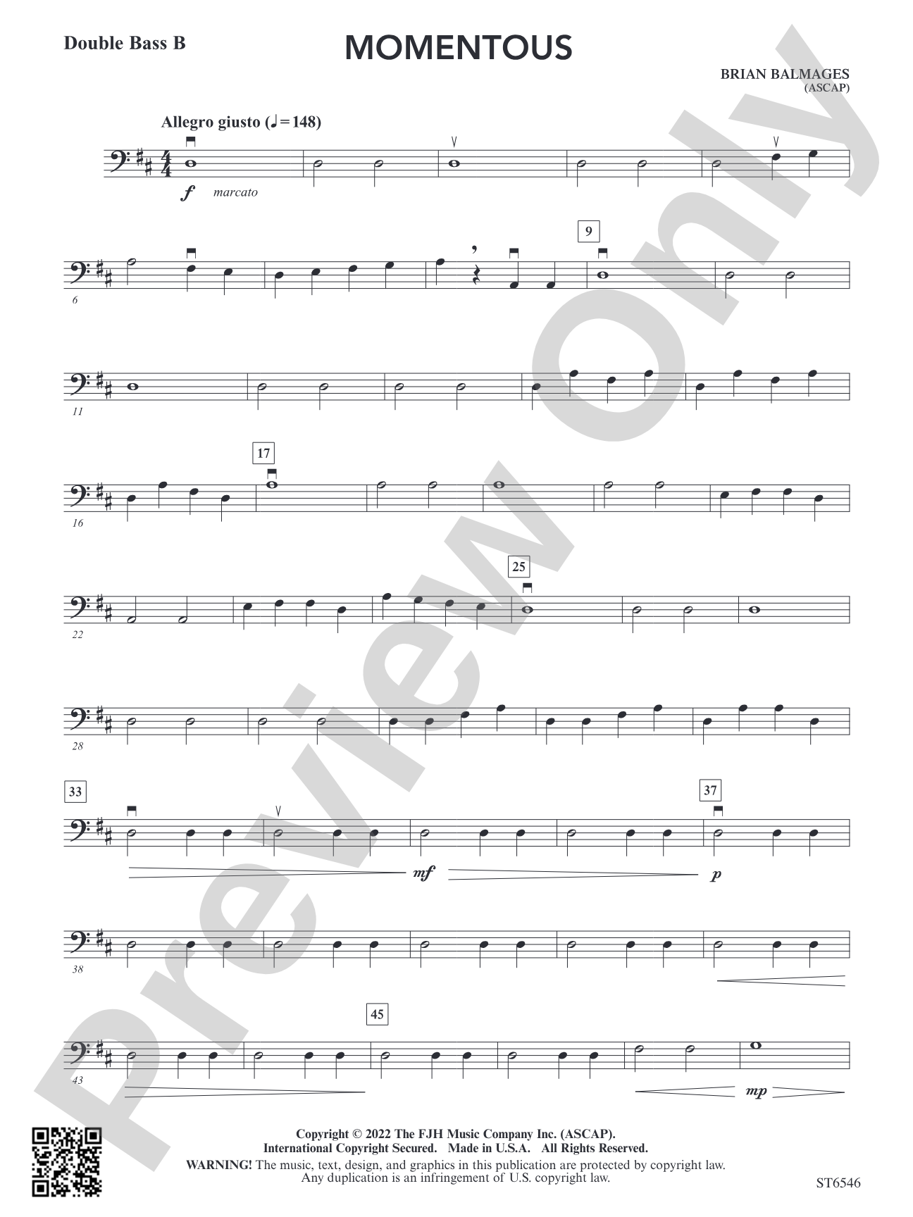 Momentous (for single or multi-level string orchestra): Double Bass B