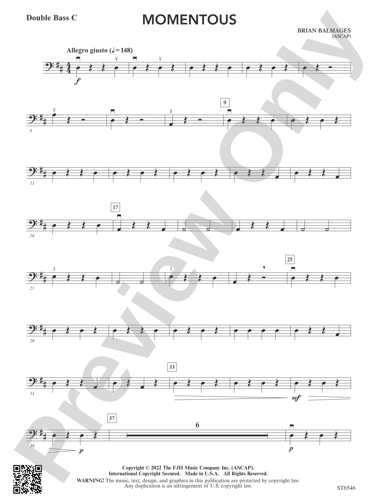 Momentous (for single or multi-level string orchestra): Double Bass C