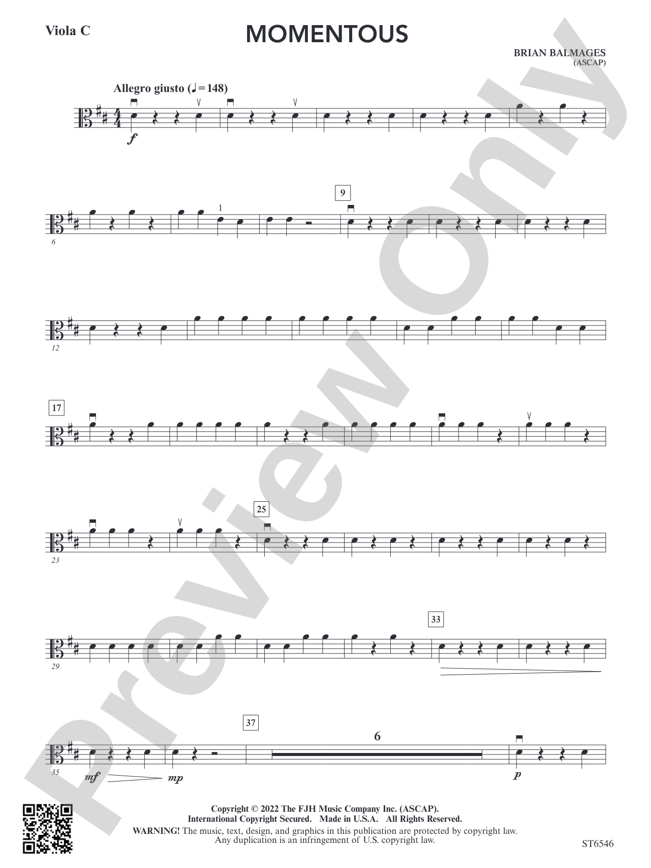 Momentous (for single or multi-level string orchestra): Viola C