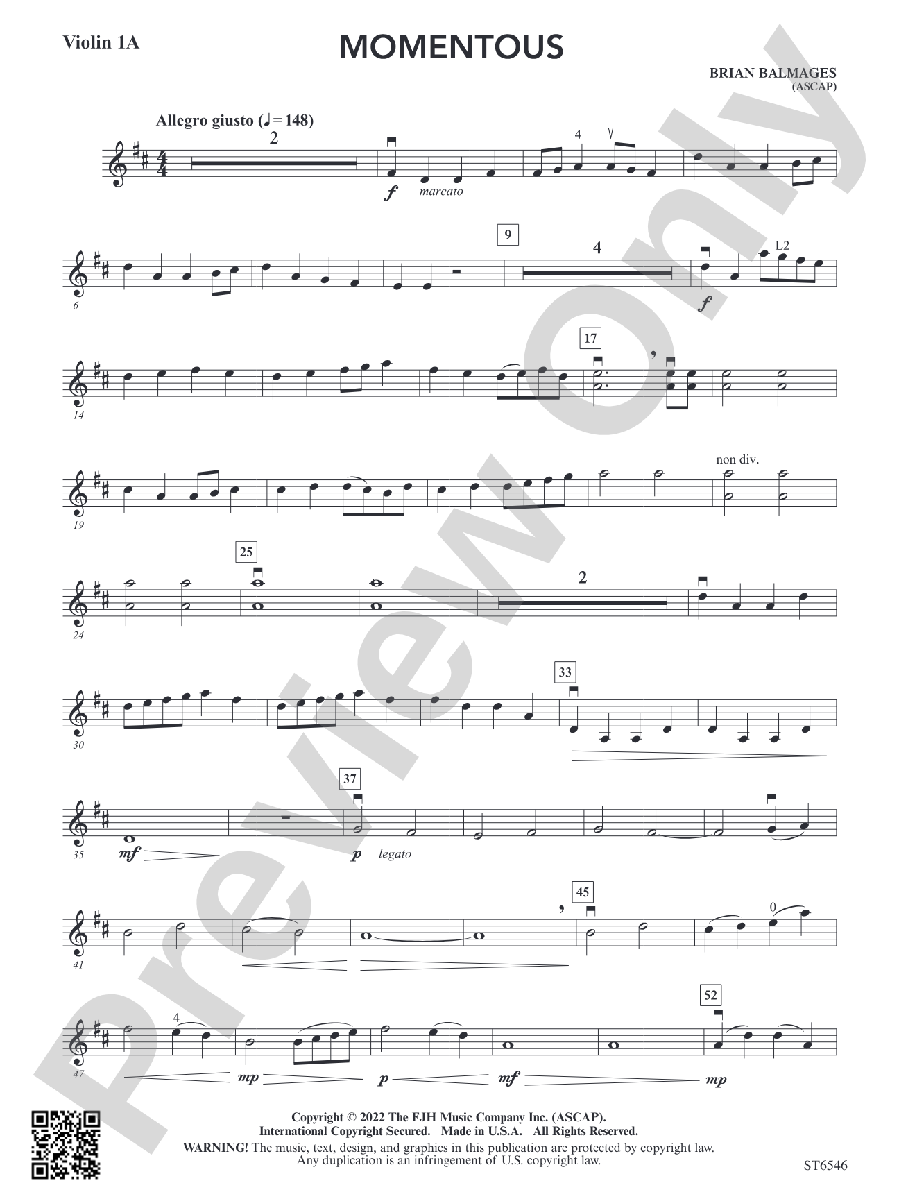 Momentous (for single or multi-level string orchestra): Violin 1A