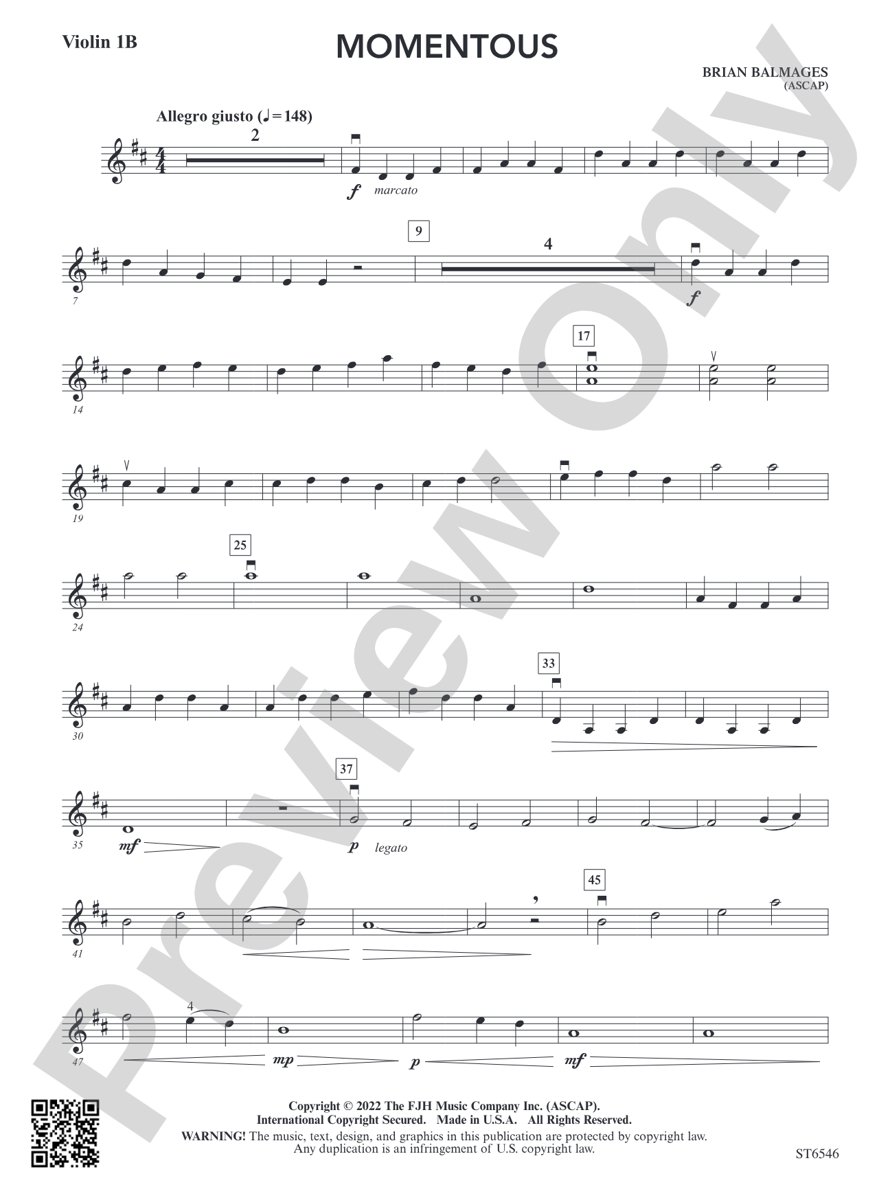 Momentous (for single or multi-level string orchestra): Violin 1B