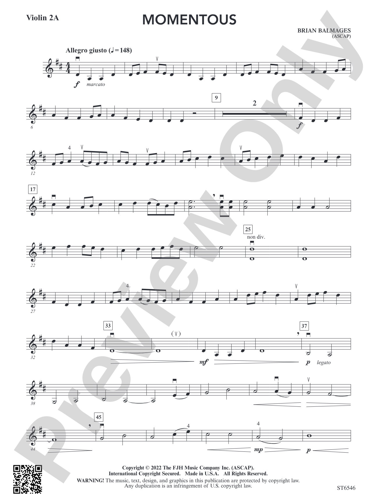 Momentous (for single or multi-level string orchestra): Violin 2A