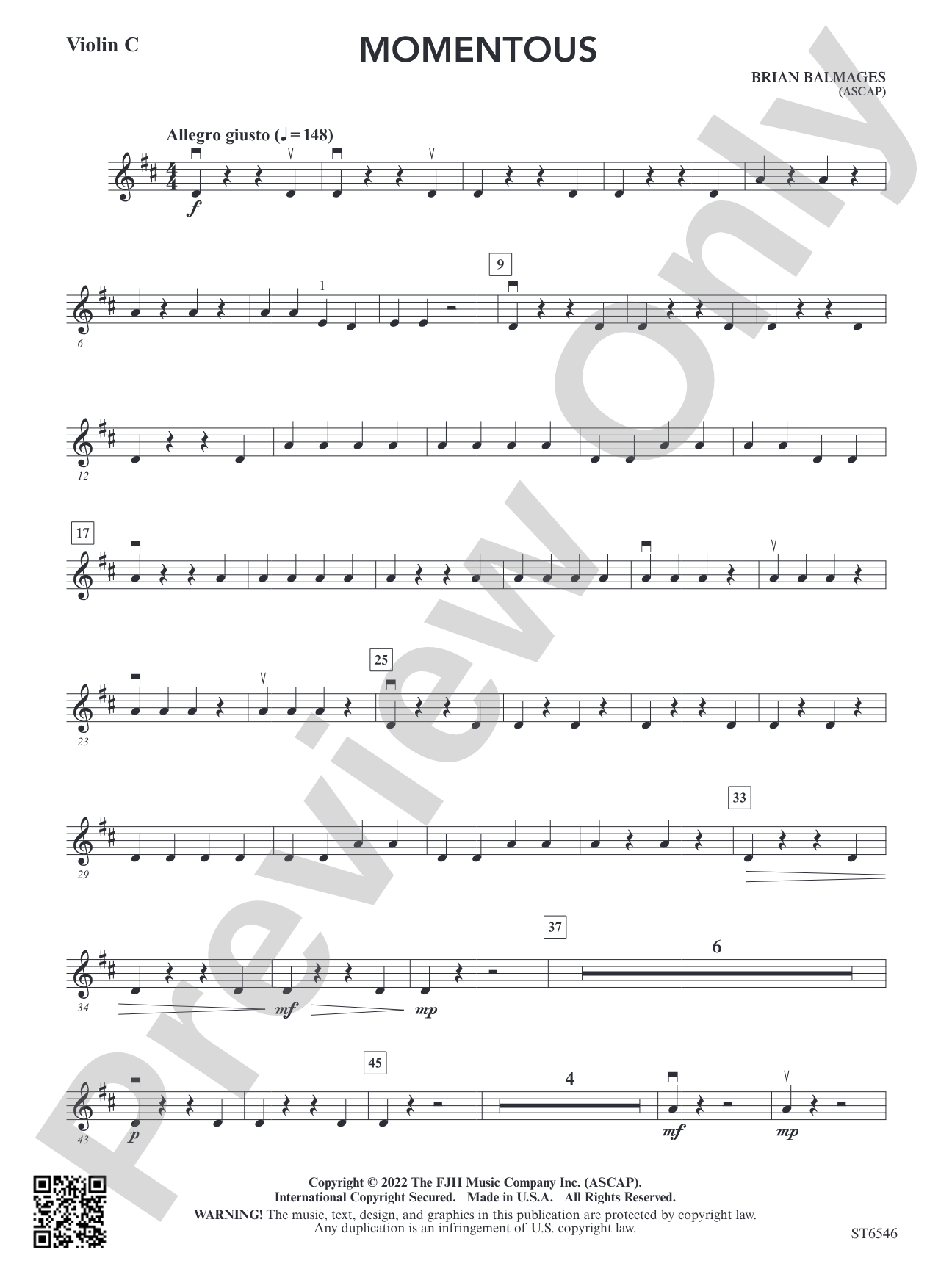 Momentous (for single or multi-level string orchestra): Violin C