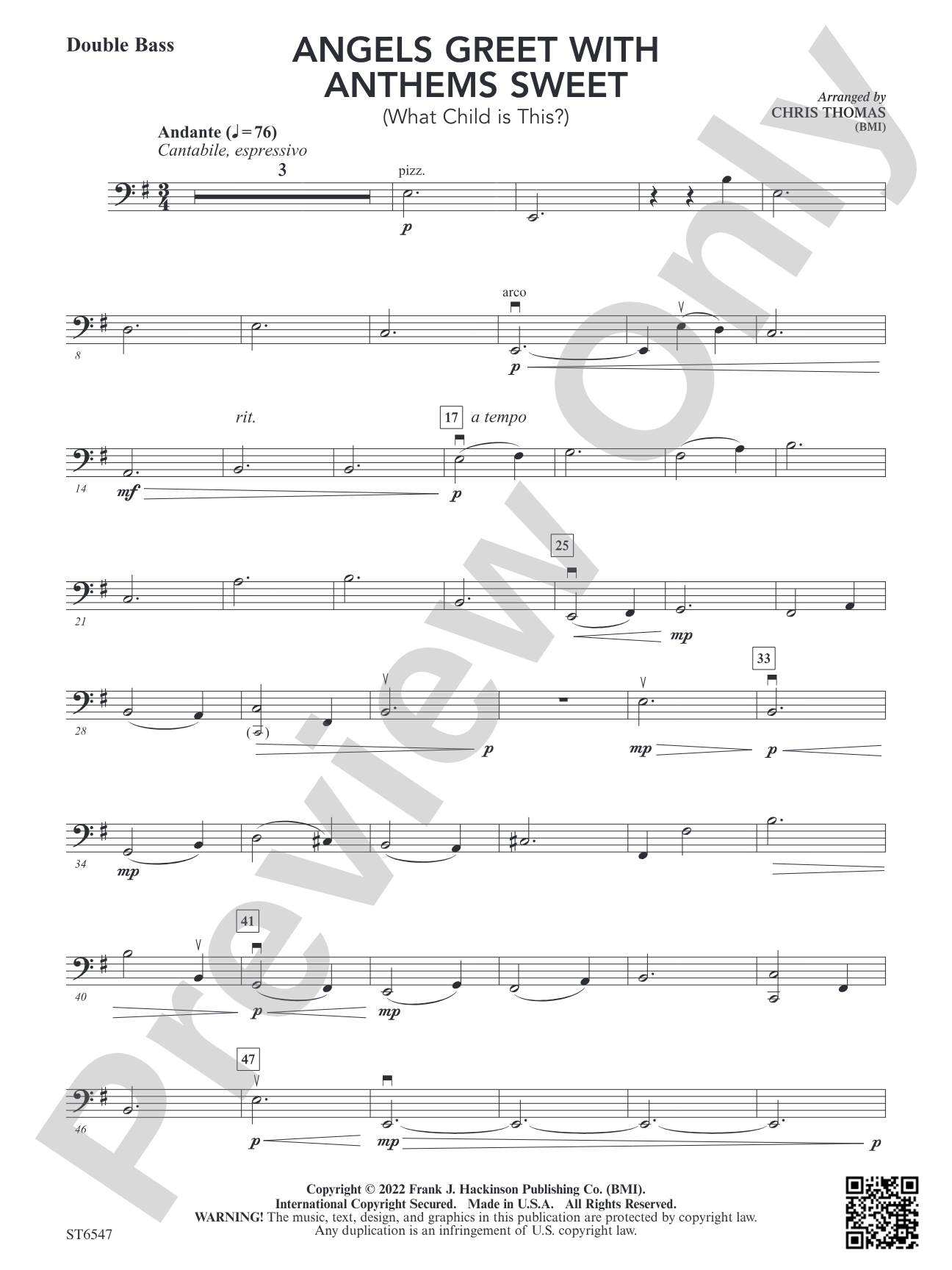 Angels Greet with Anthems Sweet (What Child is This?): Double Bass