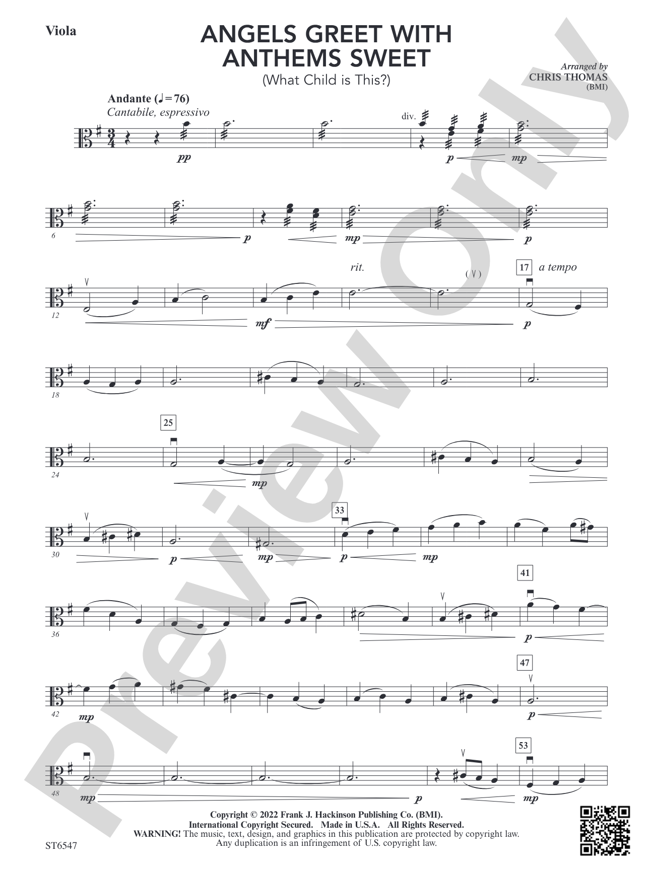 Angels Greet with Anthems Sweet (What Child is This?): Viola