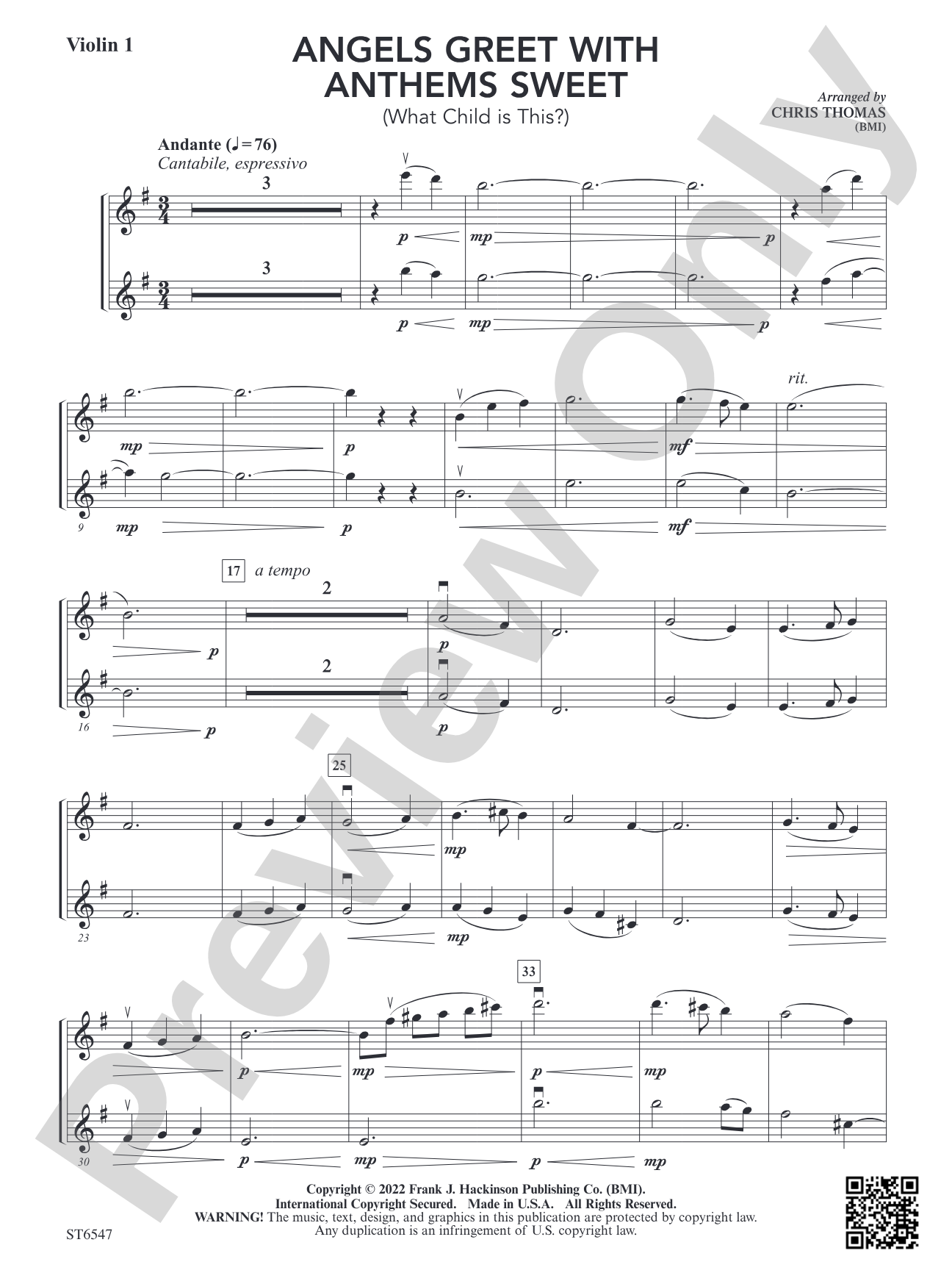 Angels Greet with Anthems Sweet (What Child is This?): Violin 1
