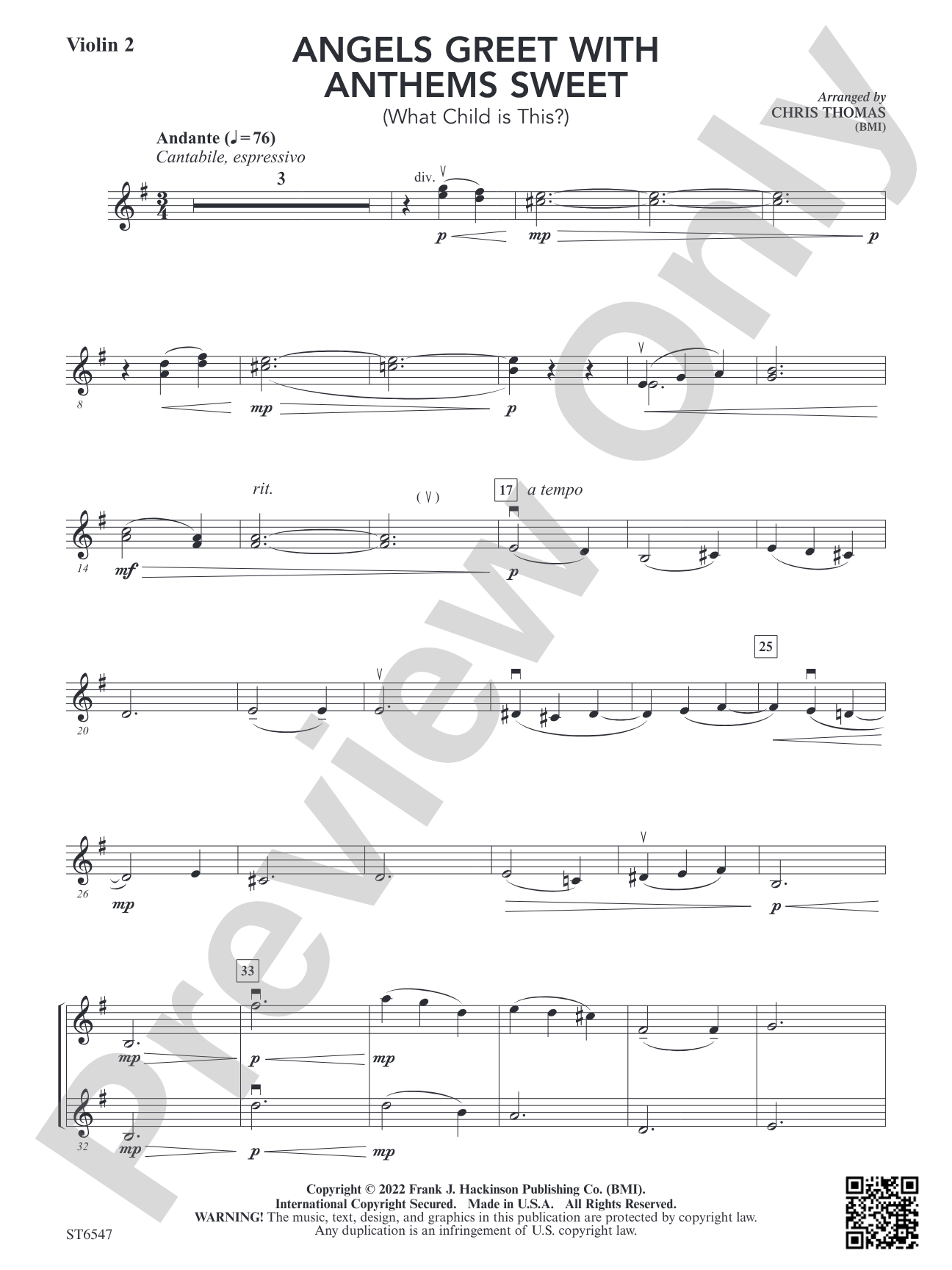 Angels Greet with Anthems Sweet (What Child is This?): Violin 2