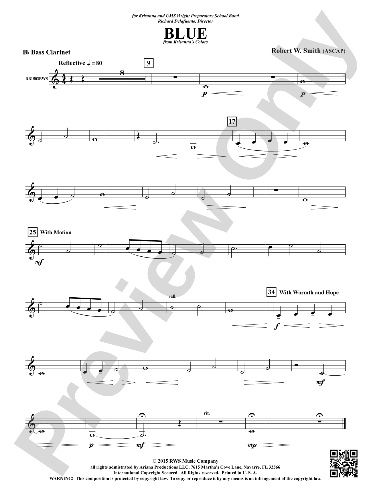 Blue: B-flat Bass Clarinet