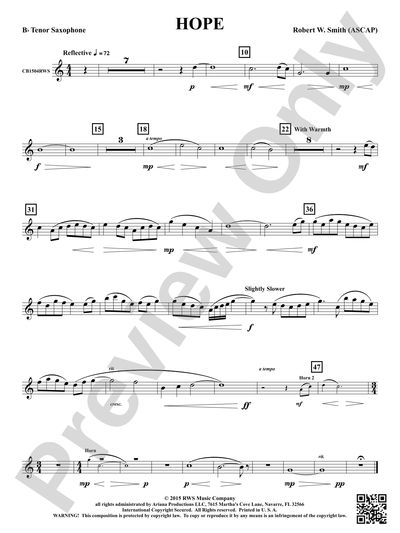 Hope: B-flat Tenor Saxophone