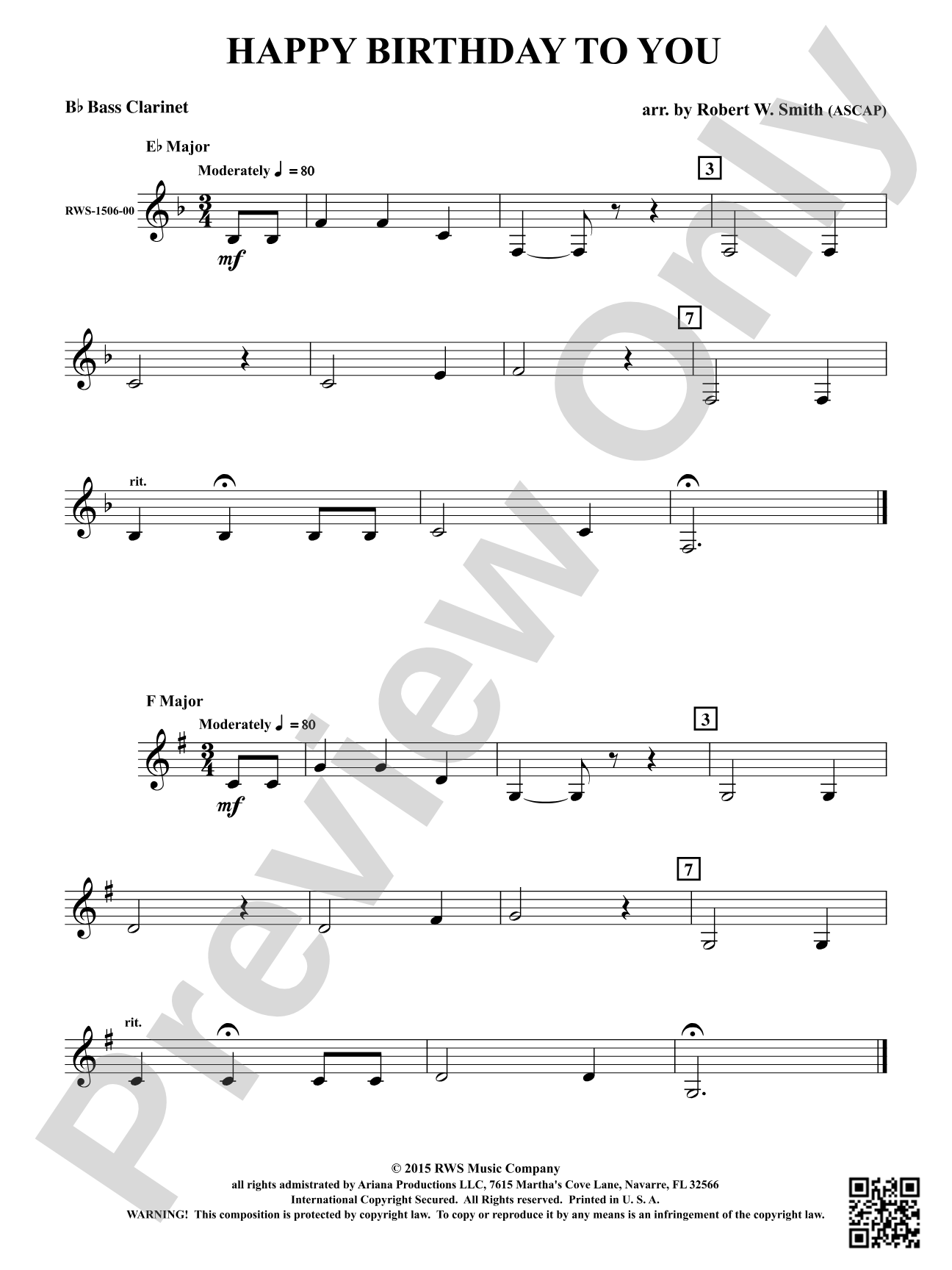 Happy Birthday to You: B-flat Bass Clarinet