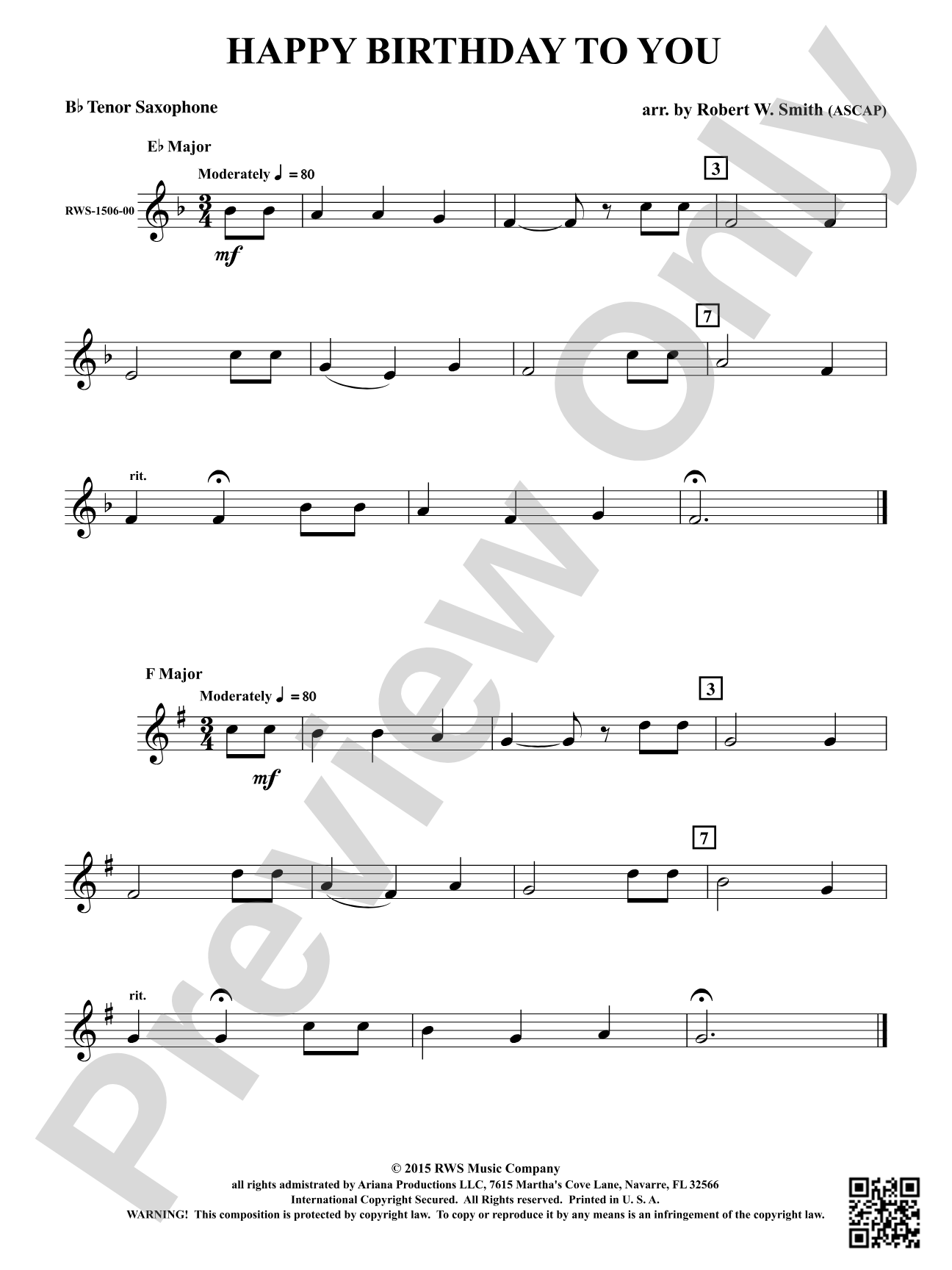 Happy Birthday to You: B-flat Tenor Saxophone