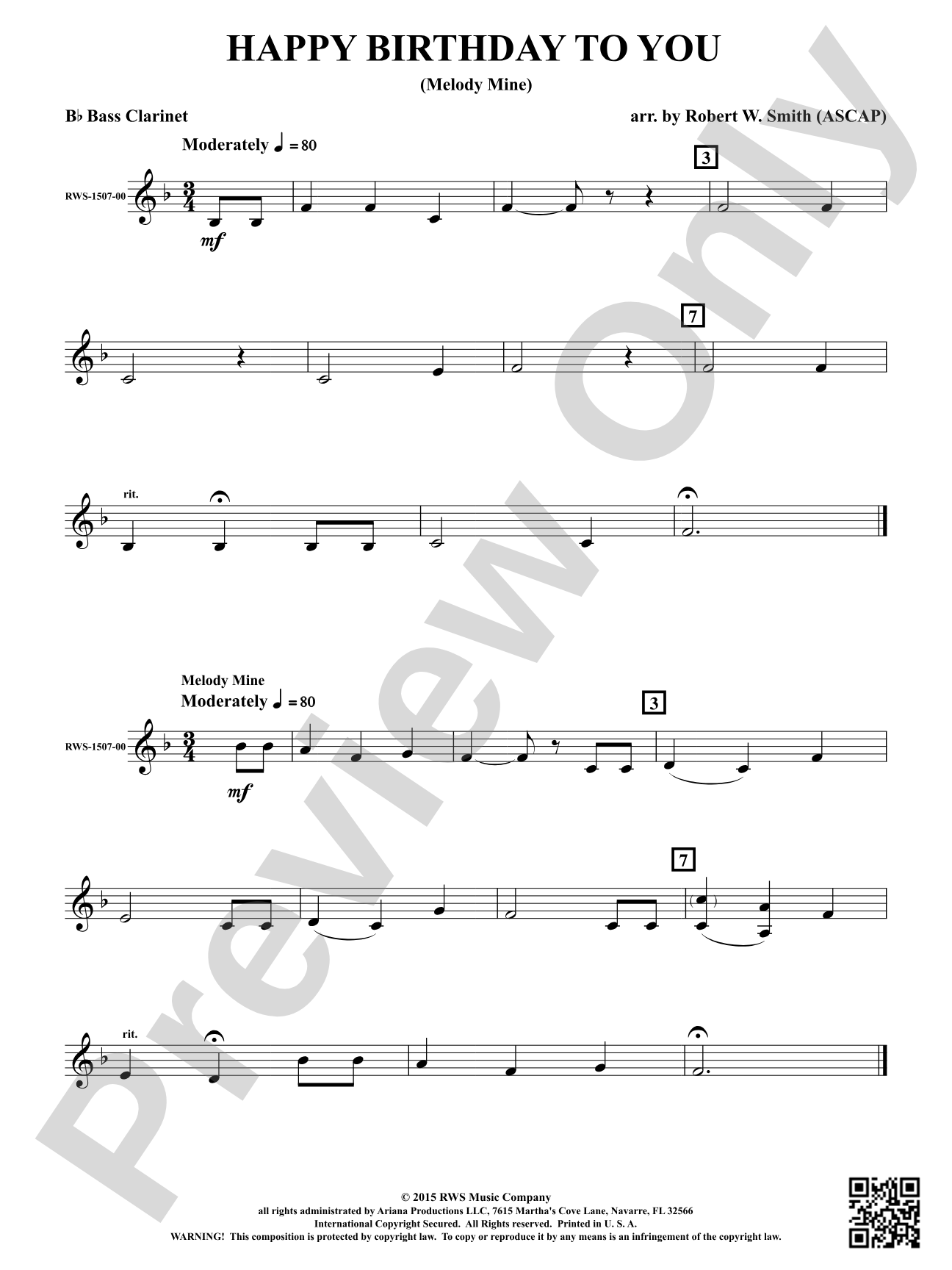 Happy Birthday to You: B-flat Bass Clarinet