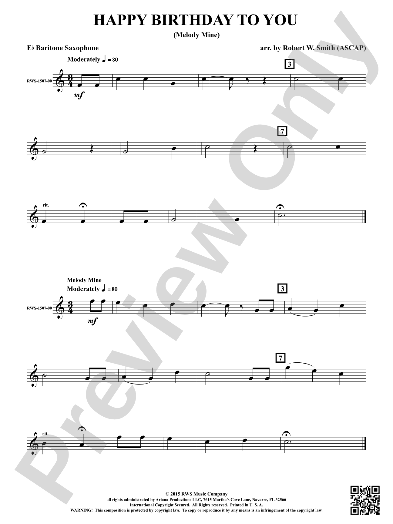 Happy Birthday to You: E-flat Baritone Saxophone