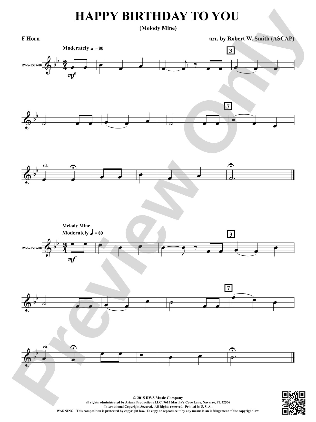 Happy Birthday to You: 1st F Horn