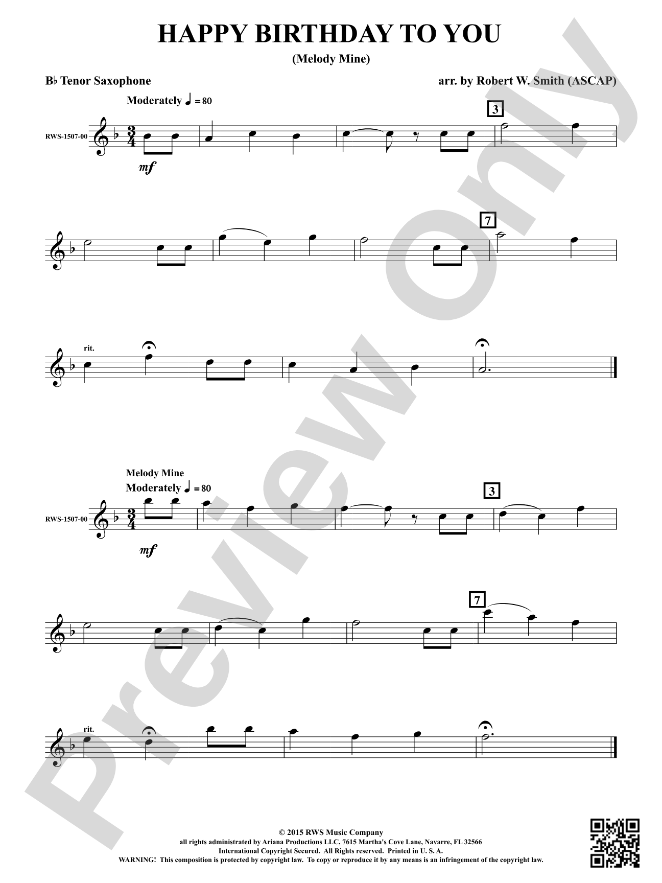 Happy Birthday to You: B-flat Tenor Saxophone