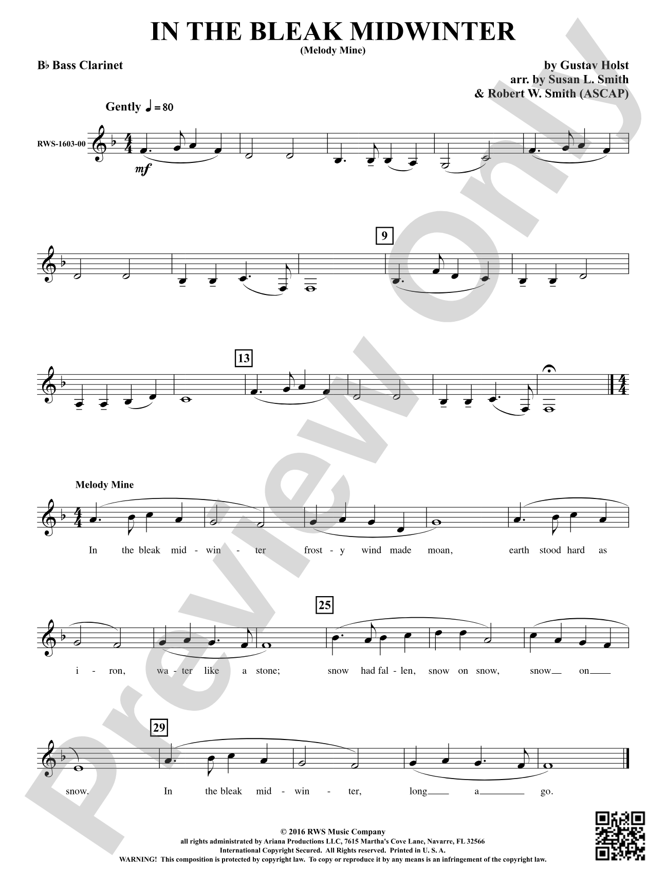 In the Bleak Midwinter: B-flat Bass Clarinet