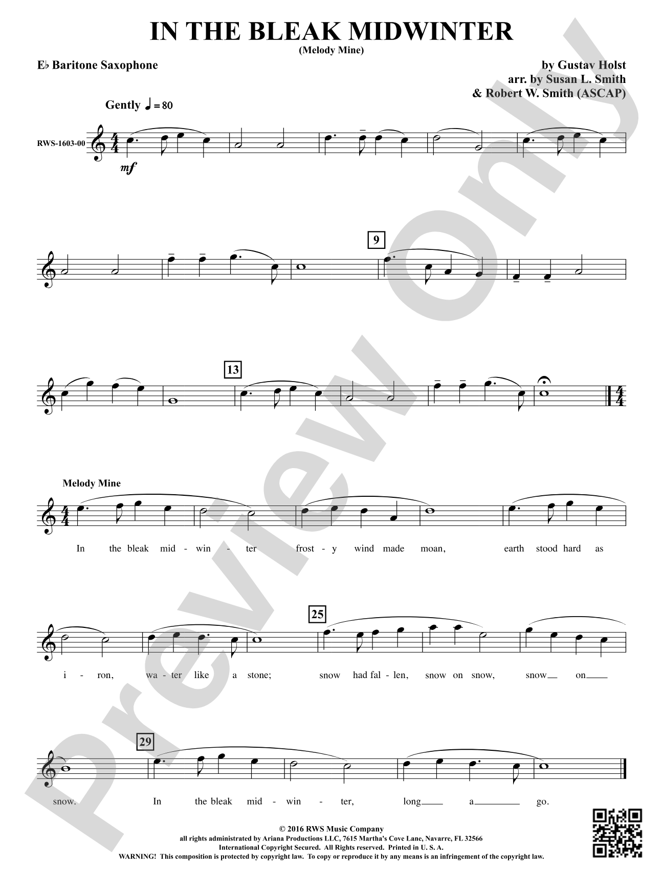 In the Bleak Midwinter: E-flat Baritone Saxophone
