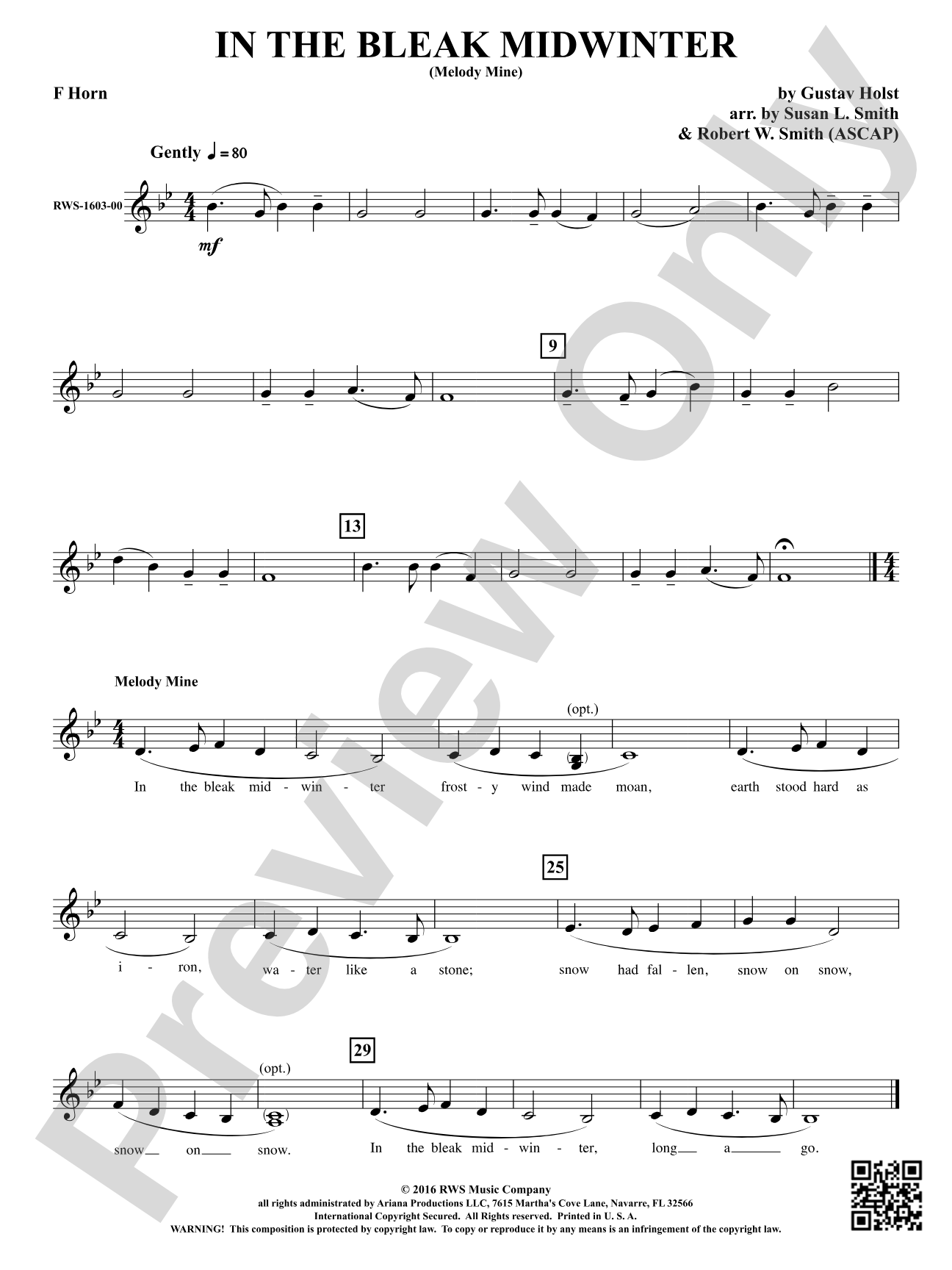 In the Bleak Midwinter: 1st F Horn