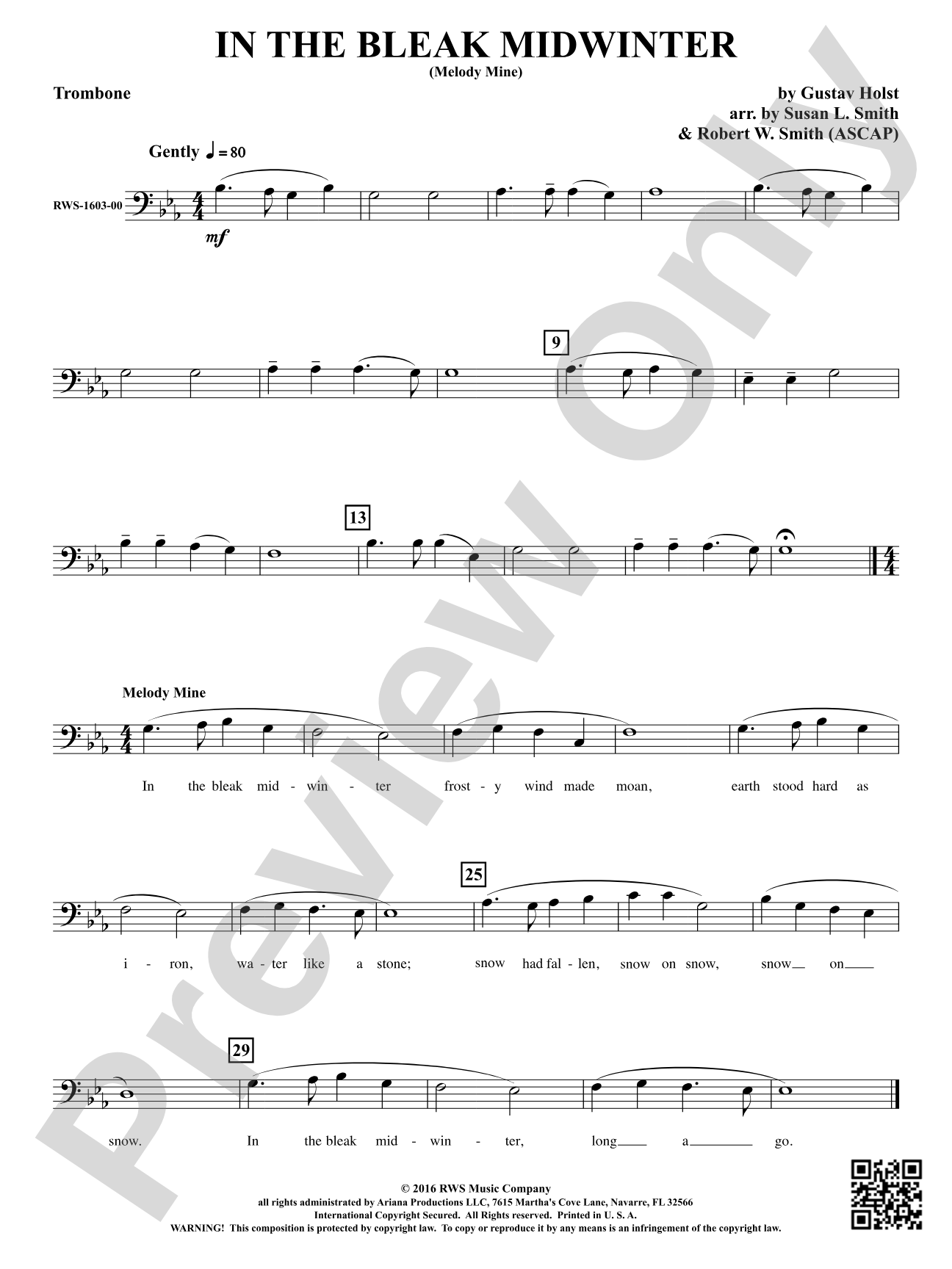 In the Bleak Midwinter: 1st Trombone