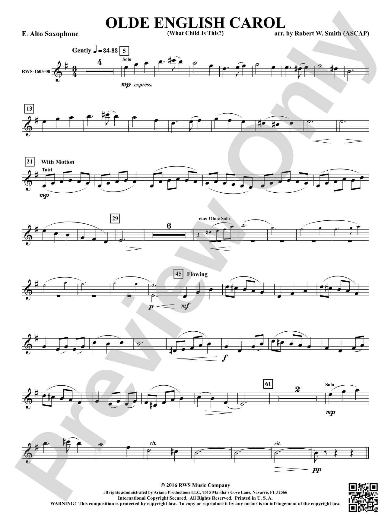 Olde English Carol - What Child Is This?: 1st E-flat Alto Saxophone