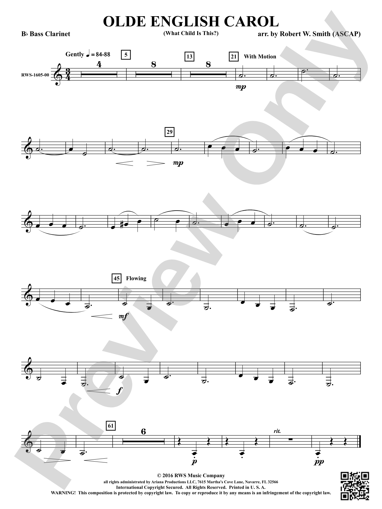 Olde English Carol - What Child Is This?: B-flat Bass Clarinet