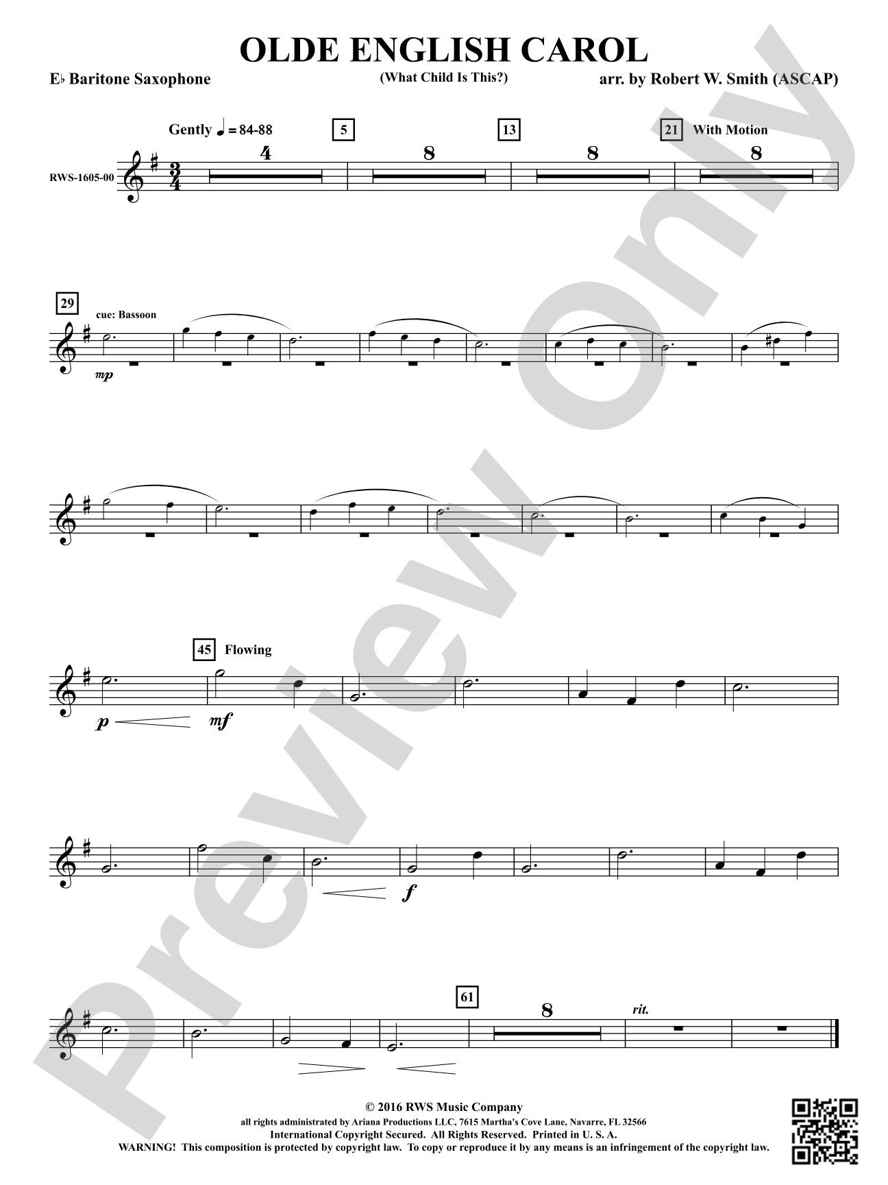 Olde English Carol - What Child Is This?: E-flat Baritone Saxophone