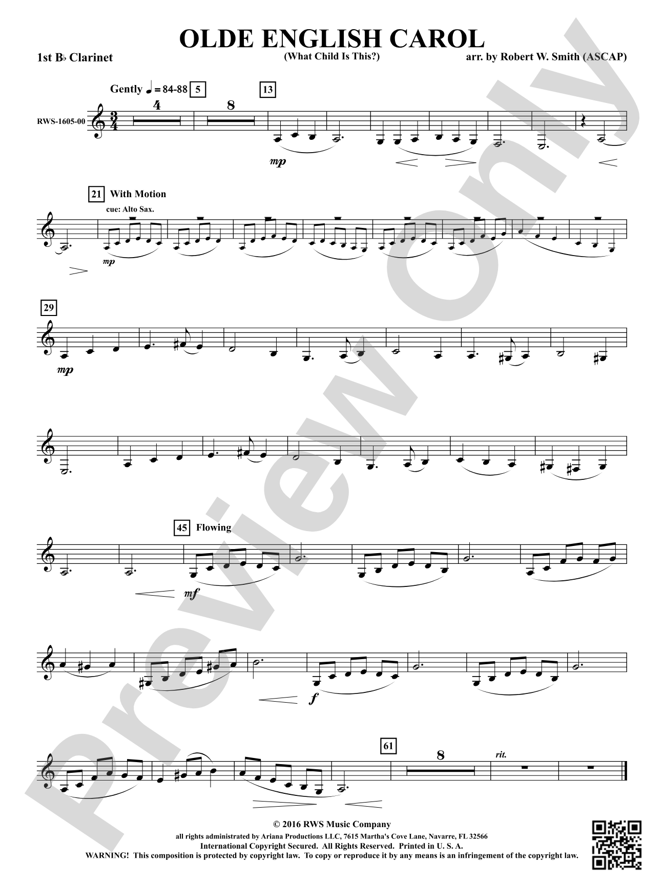 Olde English Carol - What Child Is This?: 1st B-flat Clarinet