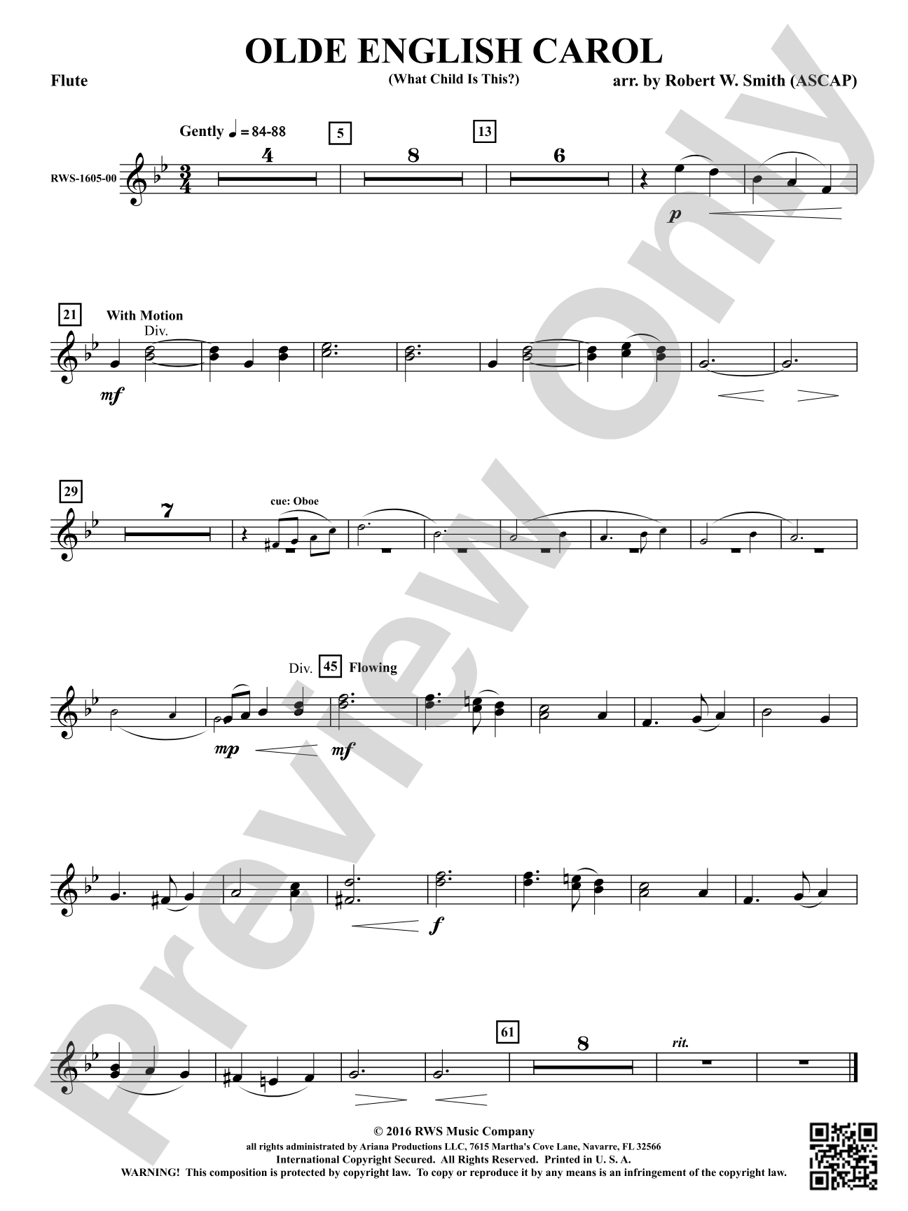 Olde English Carol - What Child Is This?: 1st Flute
