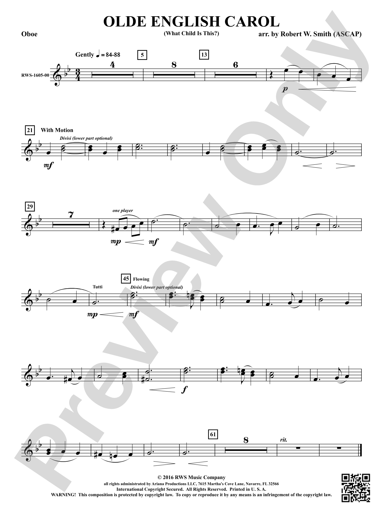 Olde English Carol - What Child Is This?: Oboe
