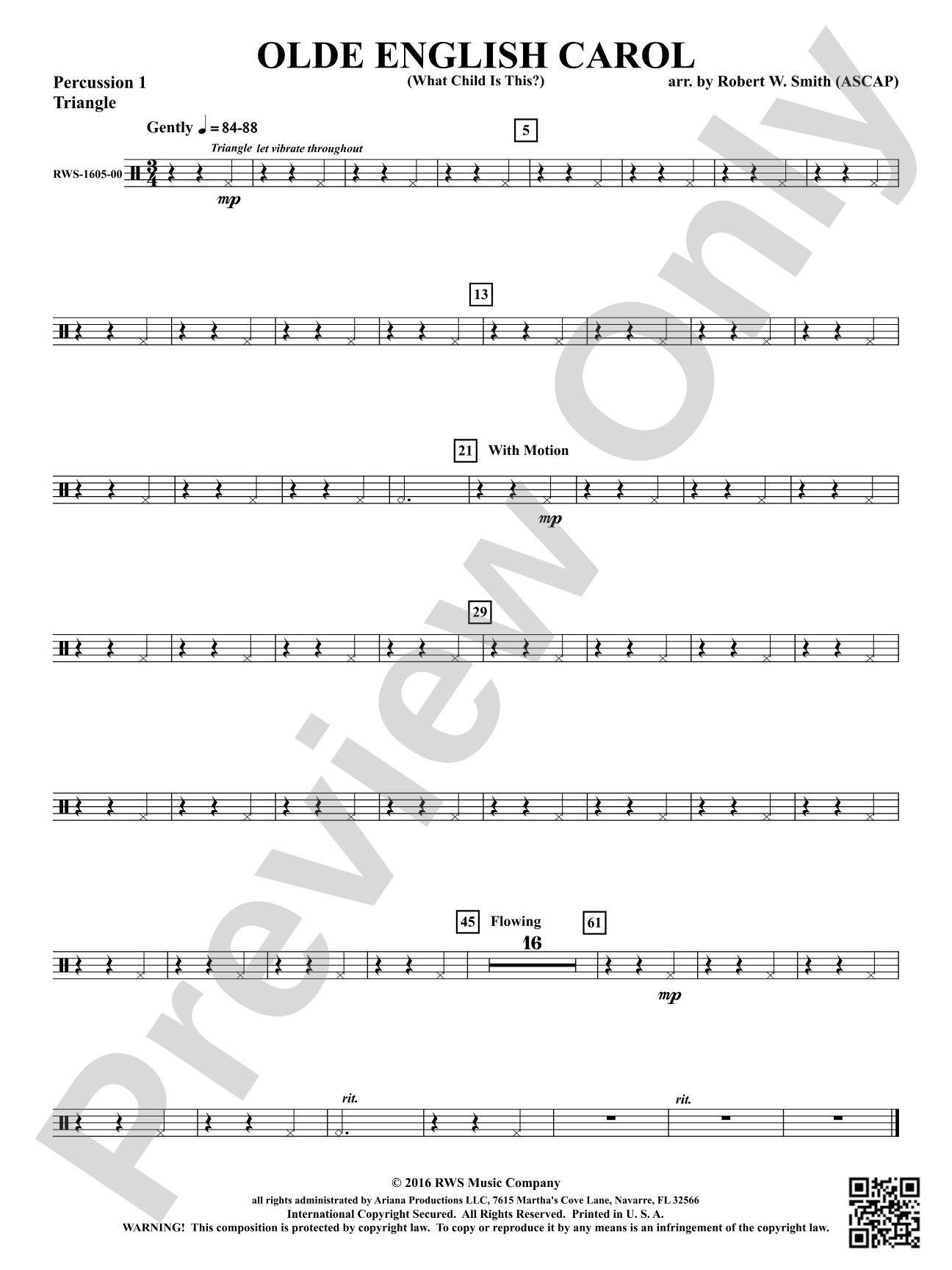 Olde English Carol - What Child Is This?: 1st Percussion