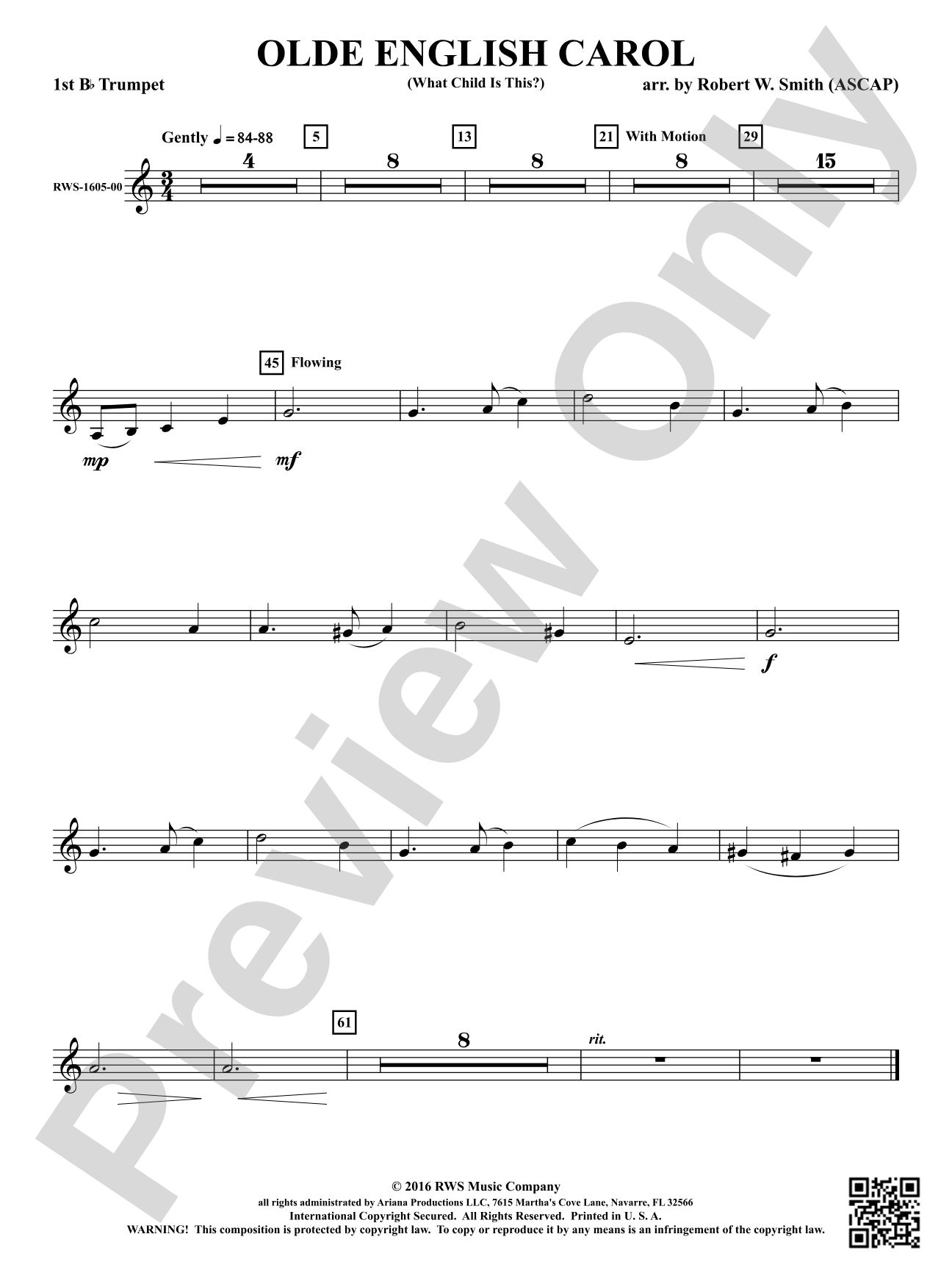 Olde English Carol - What Child Is This?: 1st B-flat Trumpet