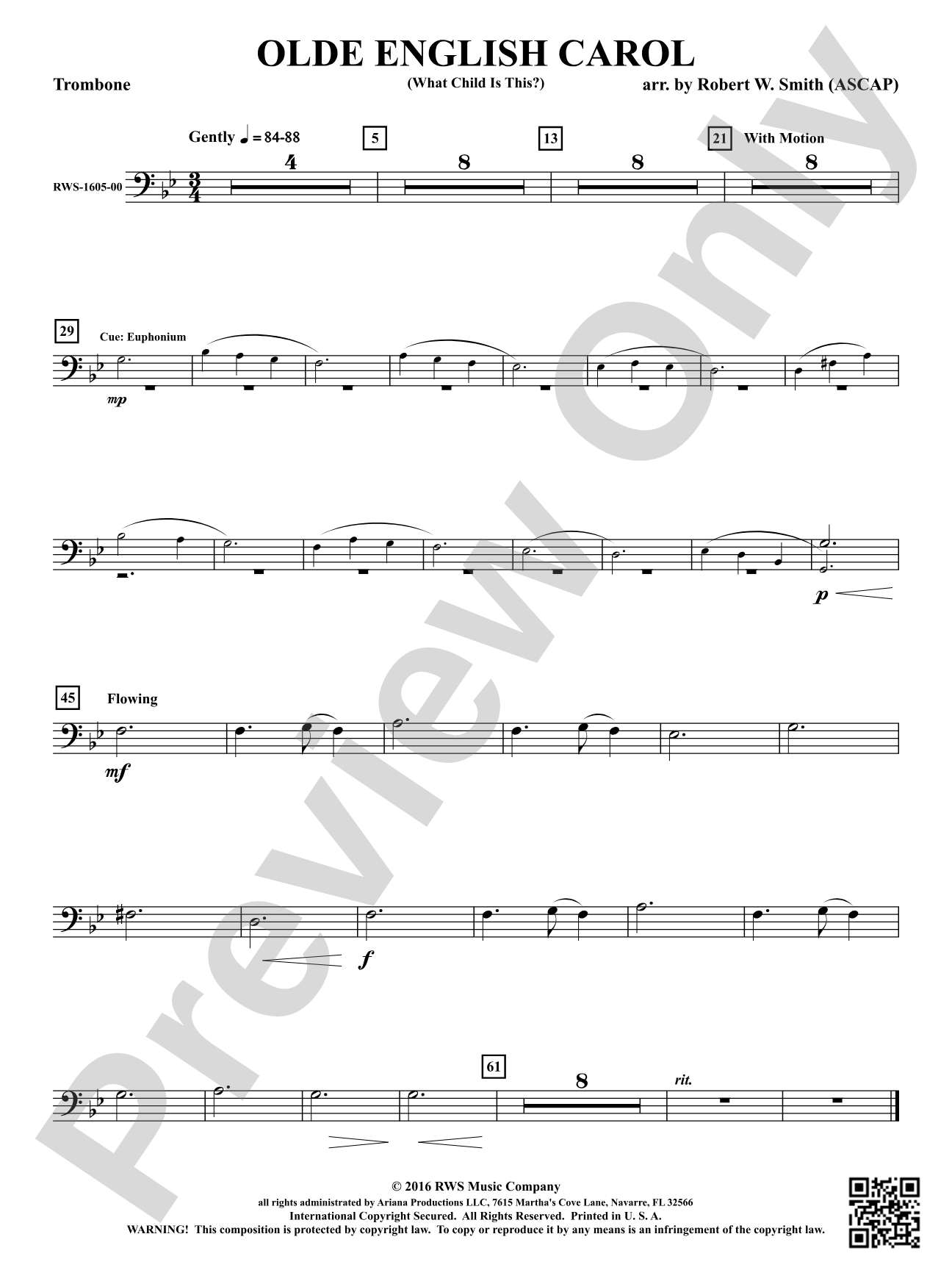 Olde English Carol - What Child Is This?: 1st Trombone