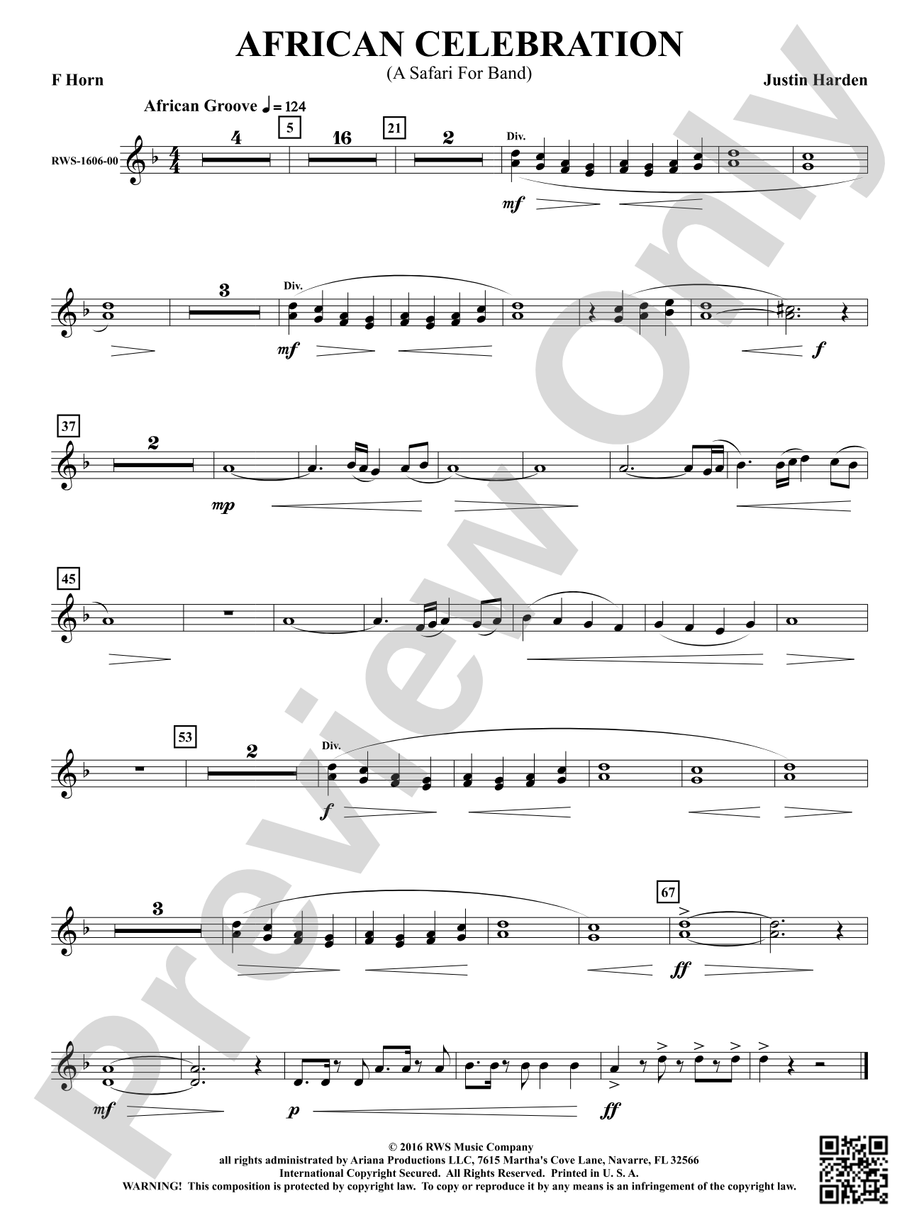 African Celebration - A Safari for Band: 1st F Horn