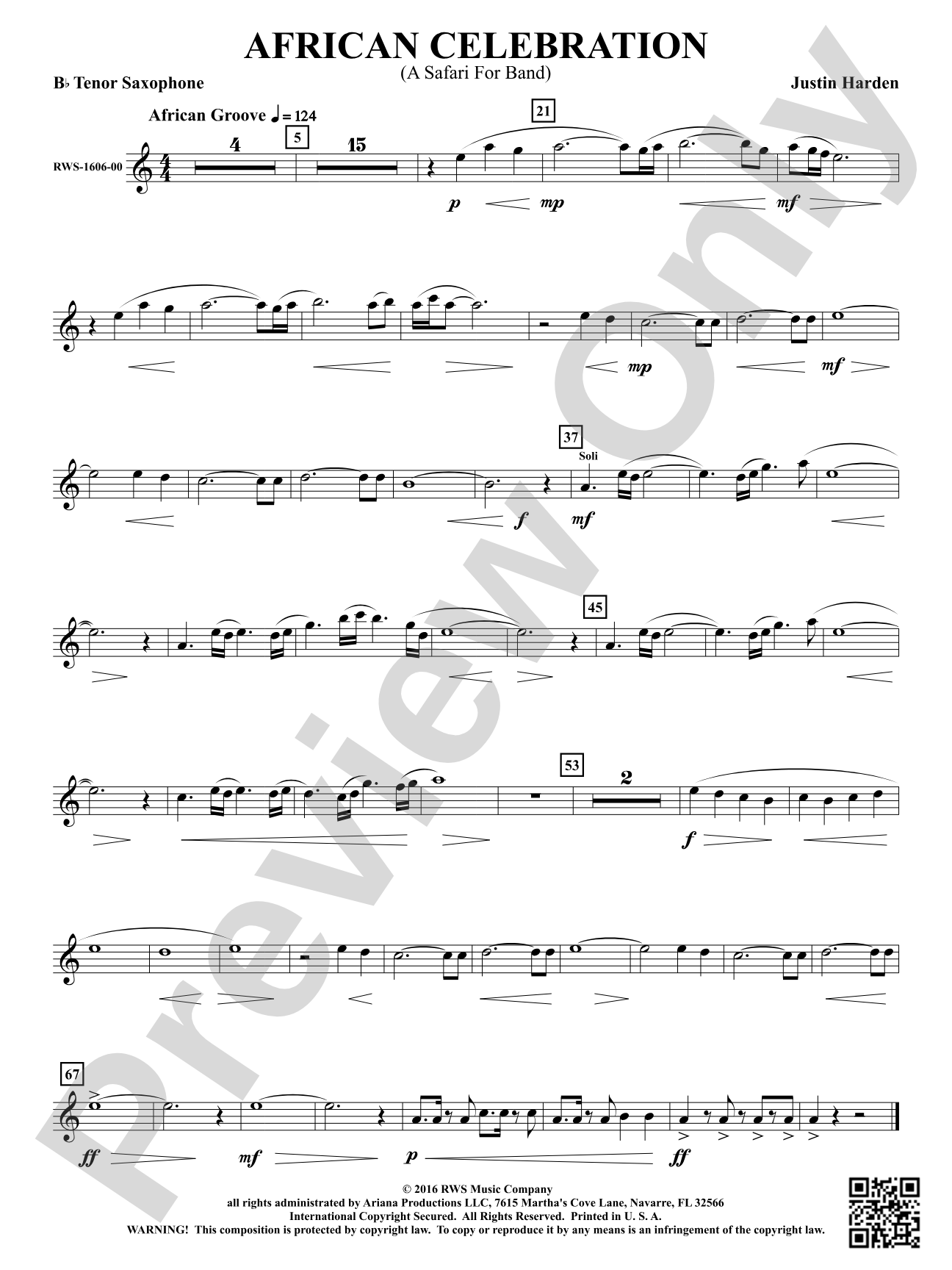 African Celebration - A Safari for Band: B-flat Tenor Saxophone