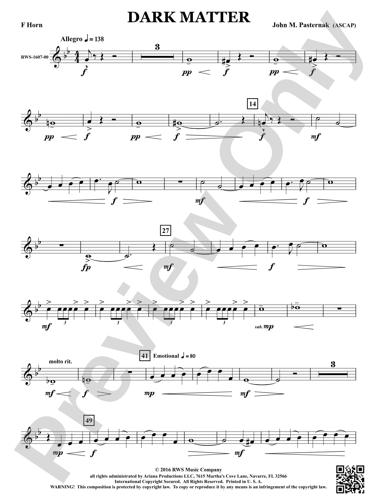 Dark Matter: 1st F Horn