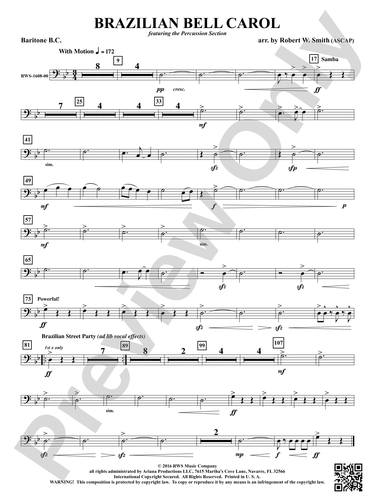 Brazilian Bell Carol: Baritone B.C.