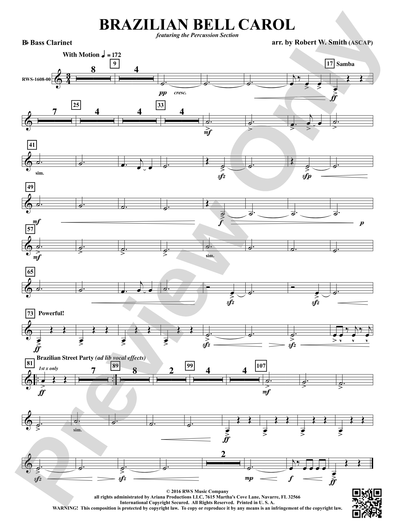 Brazilian Bell Carol: B-flat Bass Clarinet