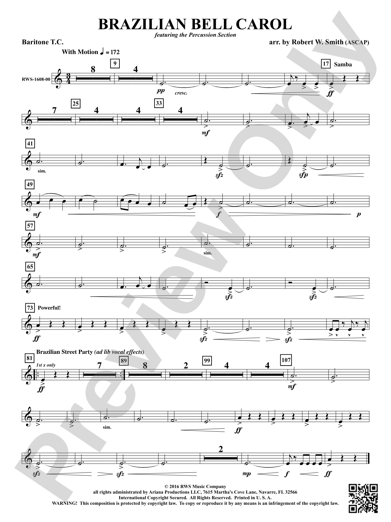 Brazilian Bell Carol: Baritone T.C.